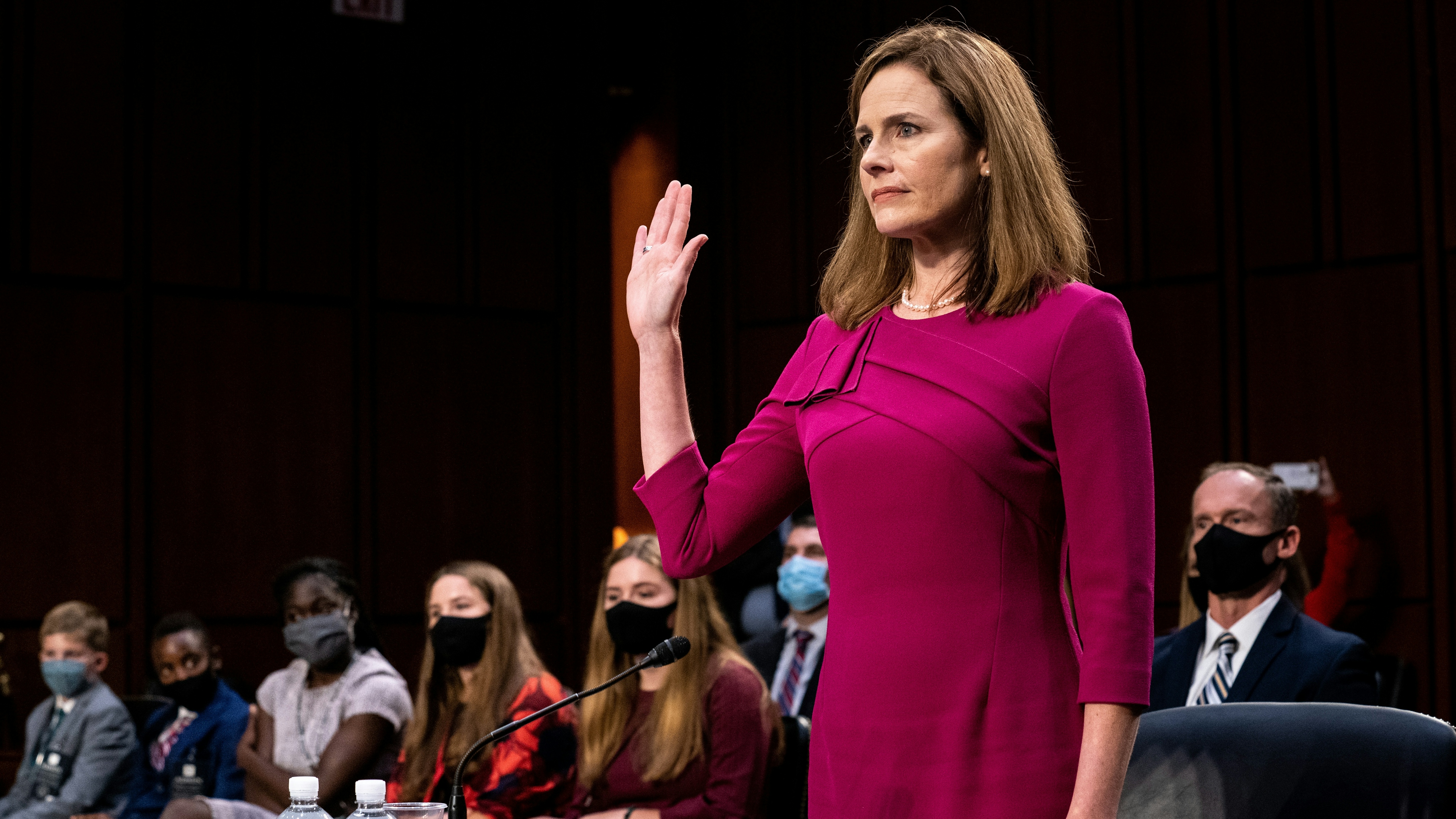 Supreme Court Justice nominee Judge Amy Coney Barrett is sworn in during the Senate Judiciary Committee confirmation hearing for Supreme Court Justice