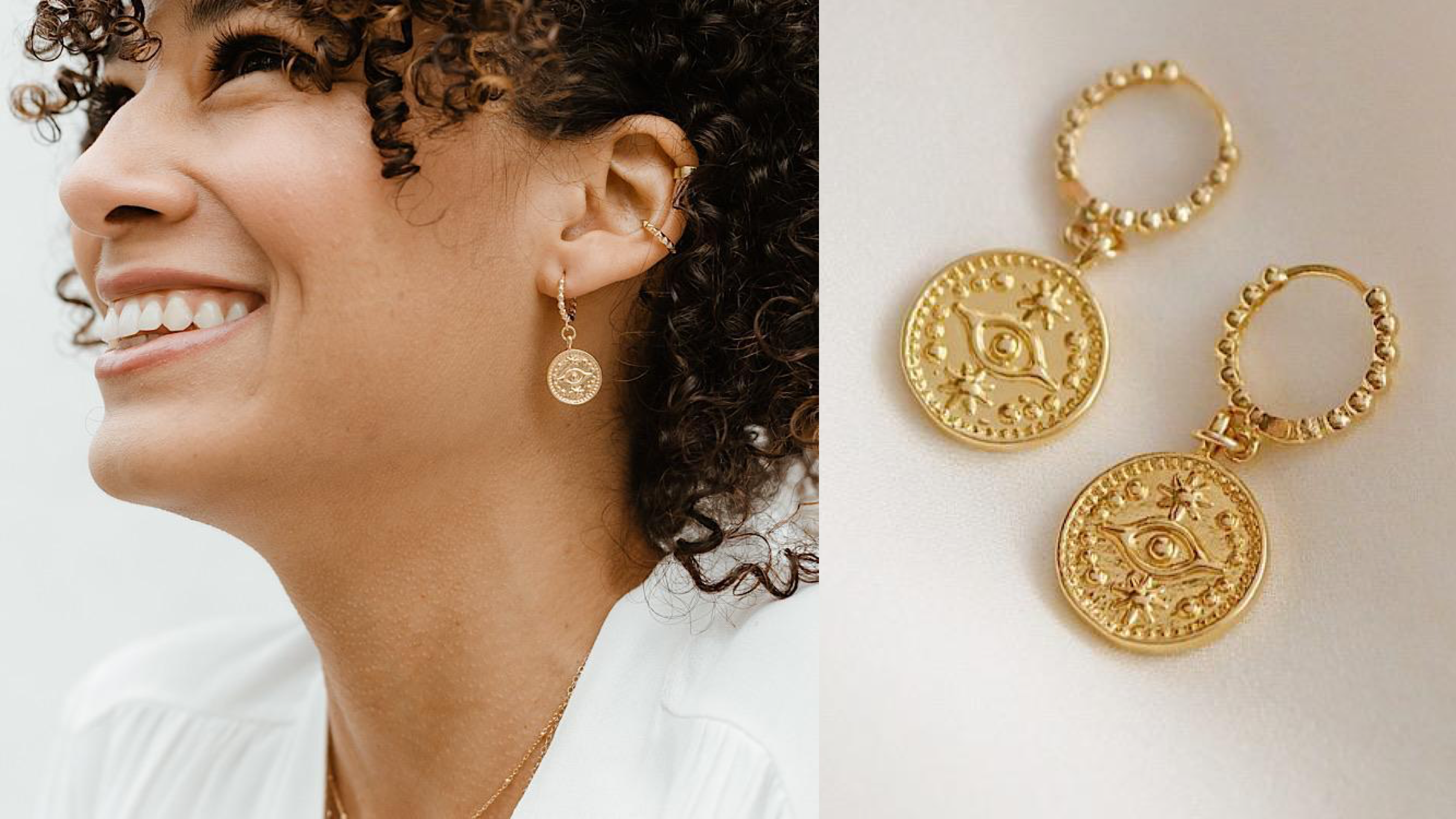 evil eye design gold-plated drop earrings