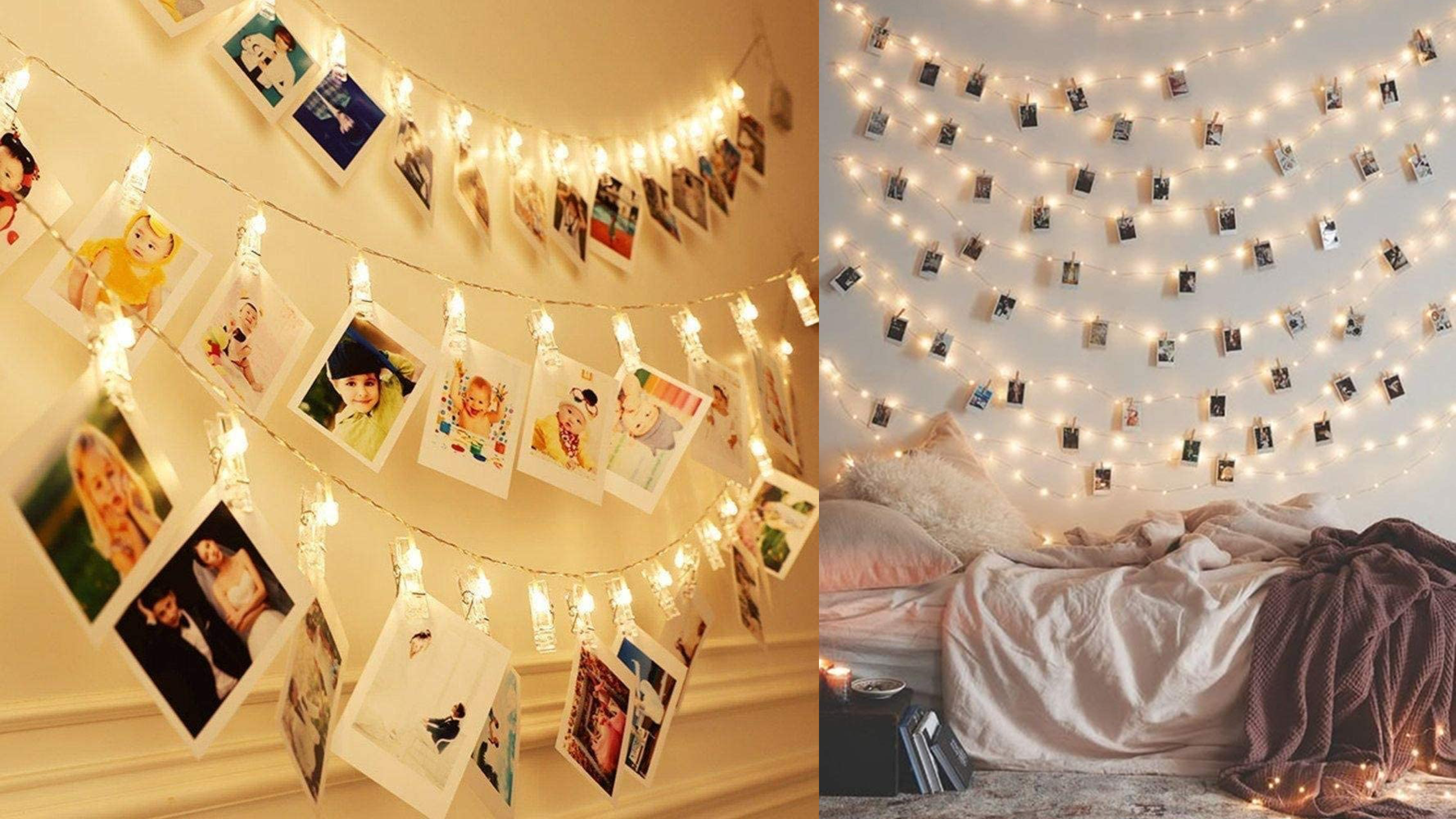 string lights with photo clips