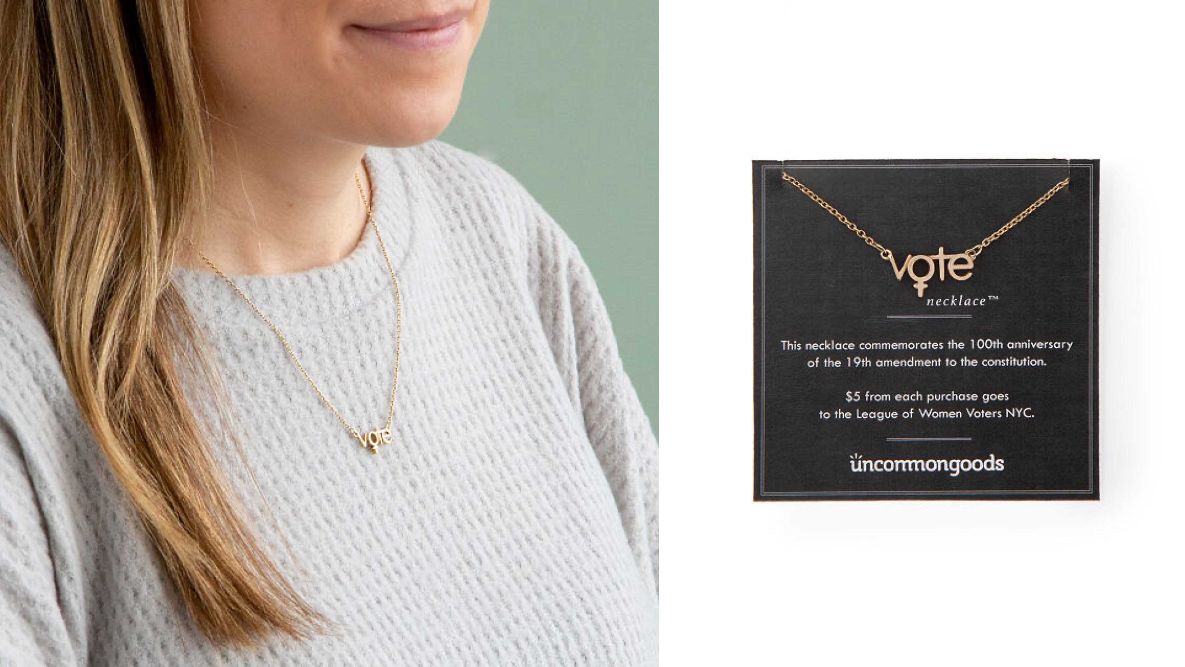 vote necklace honoring women's suffrage