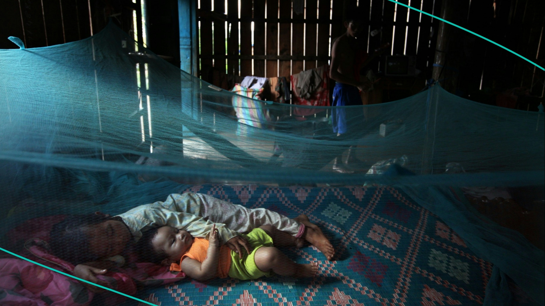 Kids under mosquito net