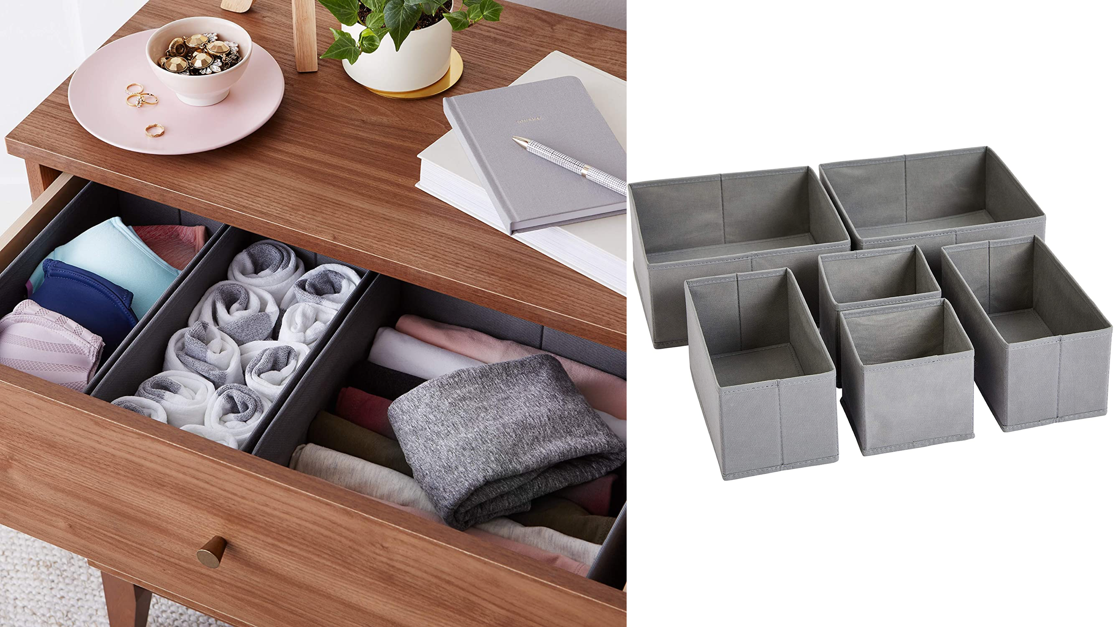 drawer-organizing bins to help with clutter