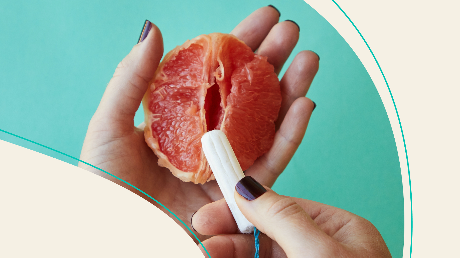 A person holding a grapefruit and pointing a tampon at it