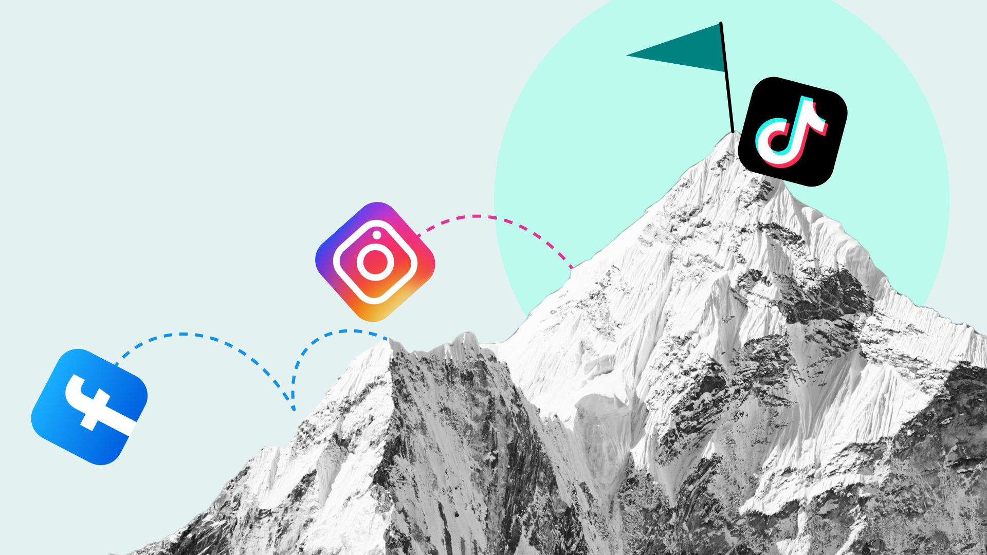 Social media app logos on top of mountains