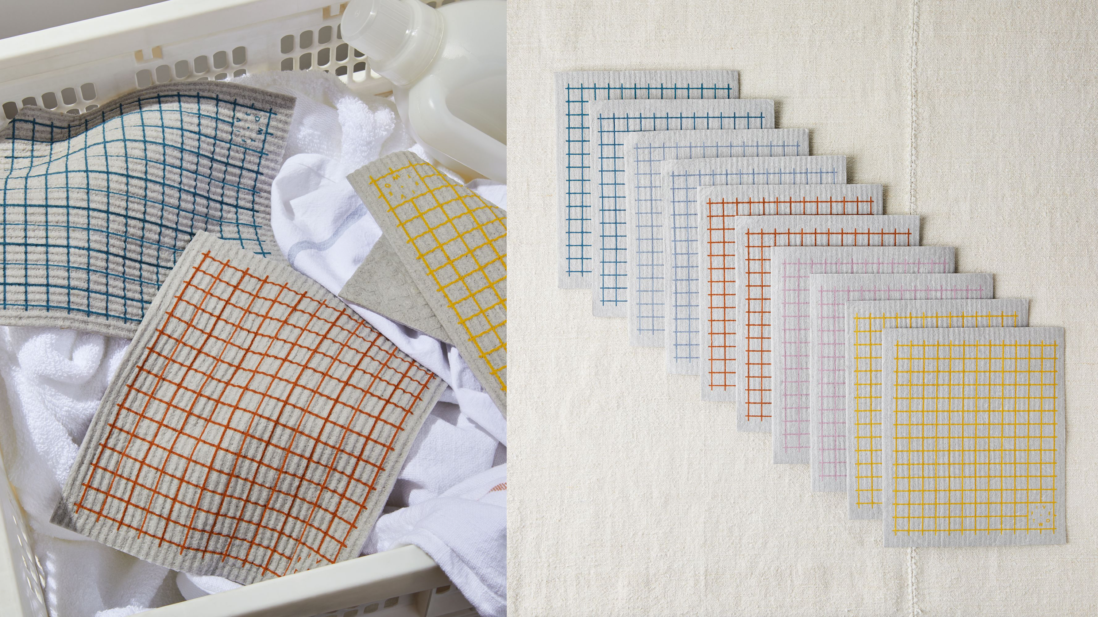 colorful checkered compostable sponge cloths