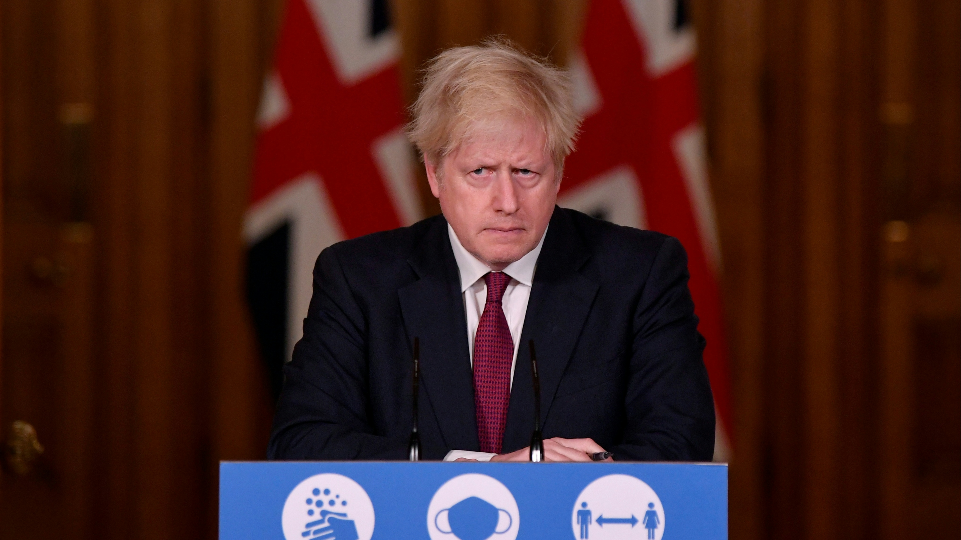 Britain's Prime Minister Boris Johnson speaks during a news conference in response to the ongoing situation with the coronavirus disease (COVID-19) pandemic.