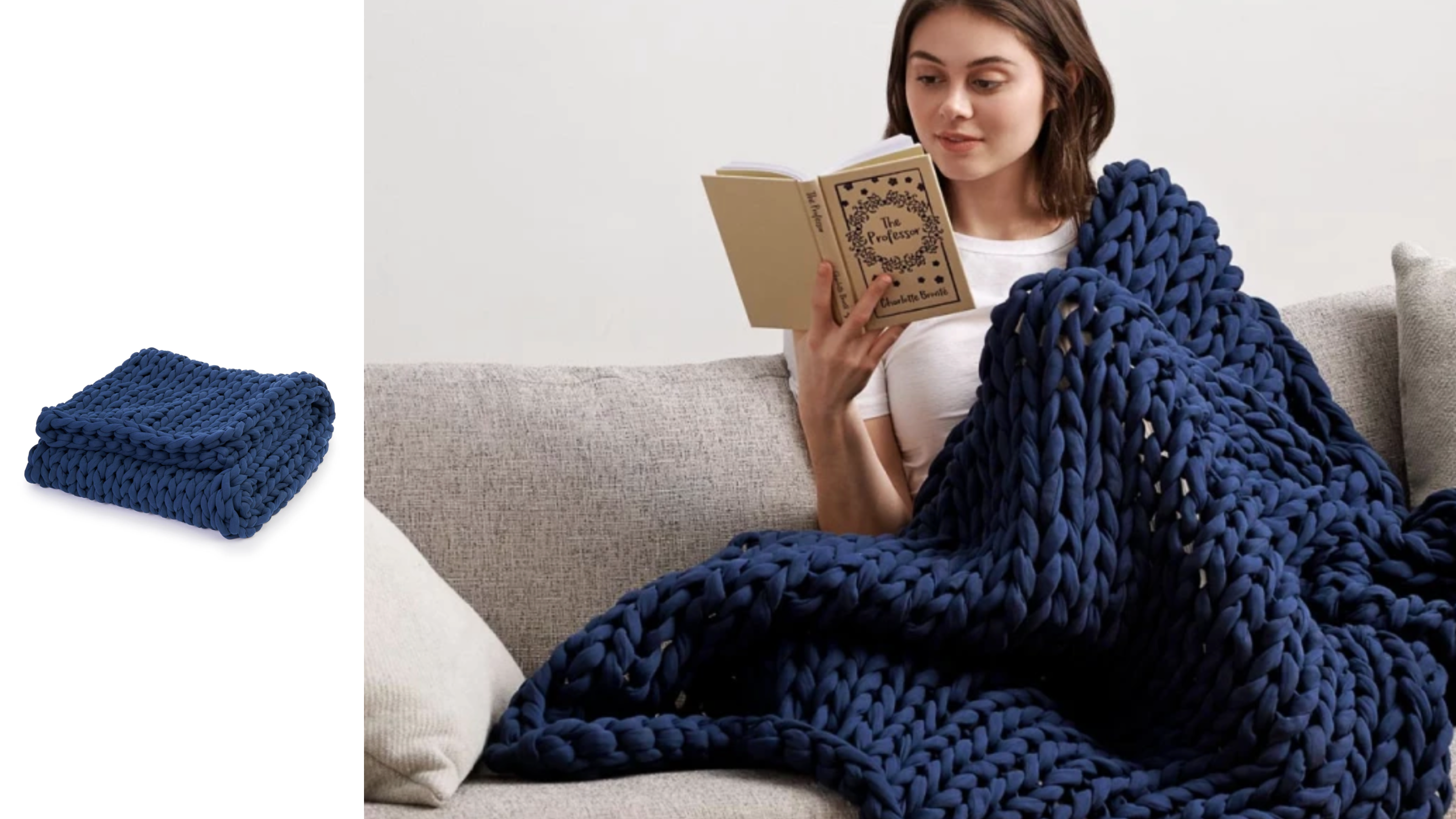 hand-knit cotton weighted blanket in multiple colors 