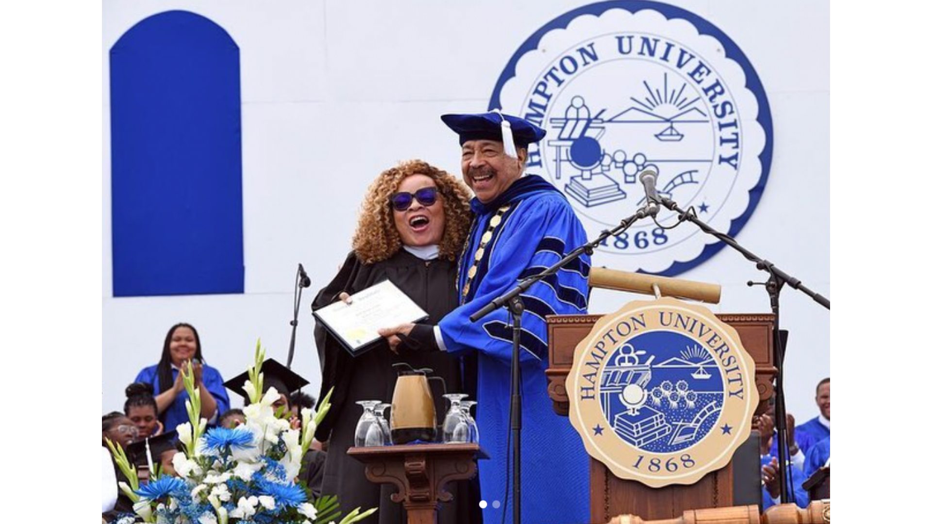 Ruth Carter receiveing her diploma from Hampton University.