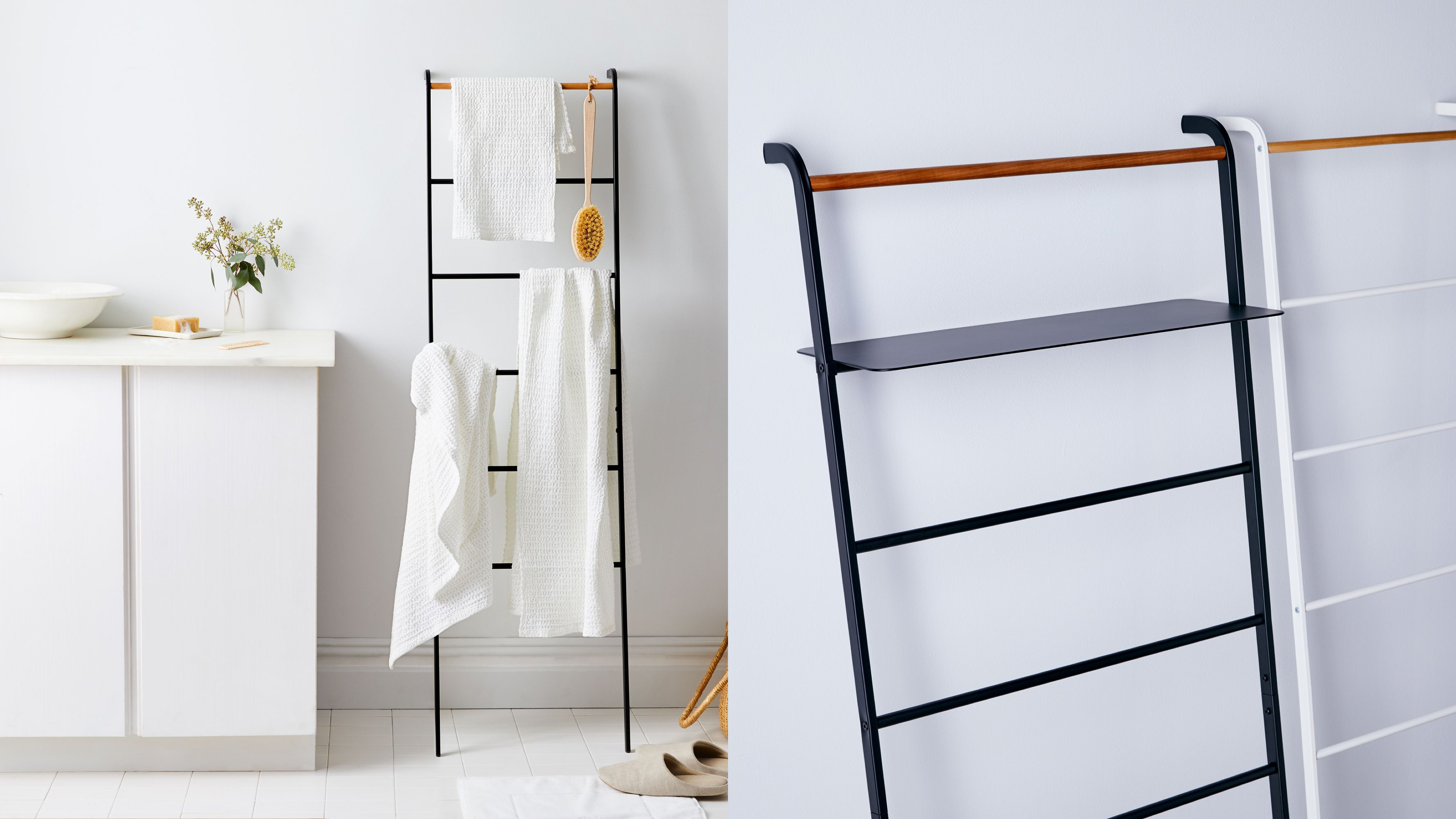 leaning ladder for blankets and towels