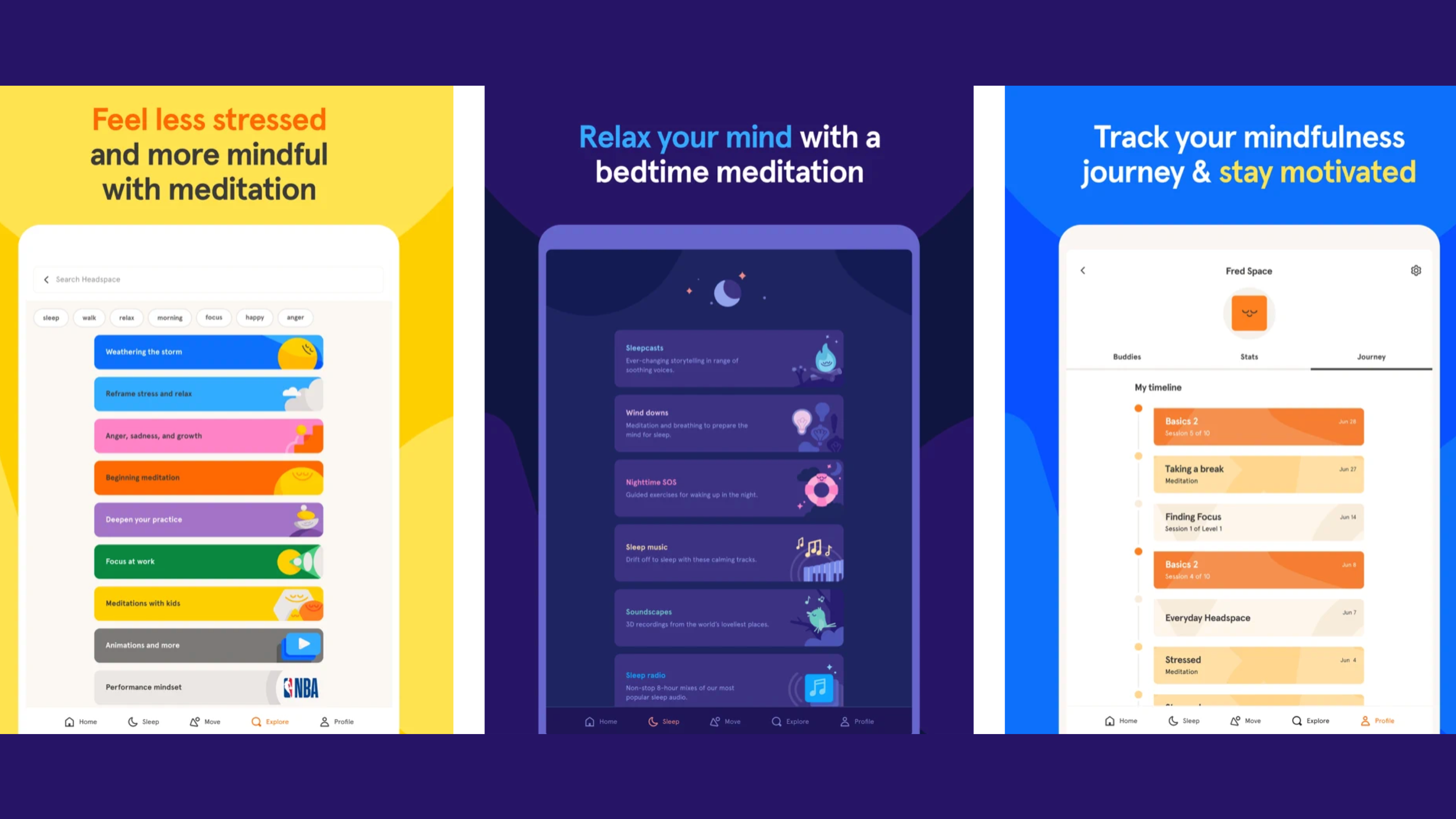 meditation app that provides guided meditations for topics like stress, anxiety, and sleep