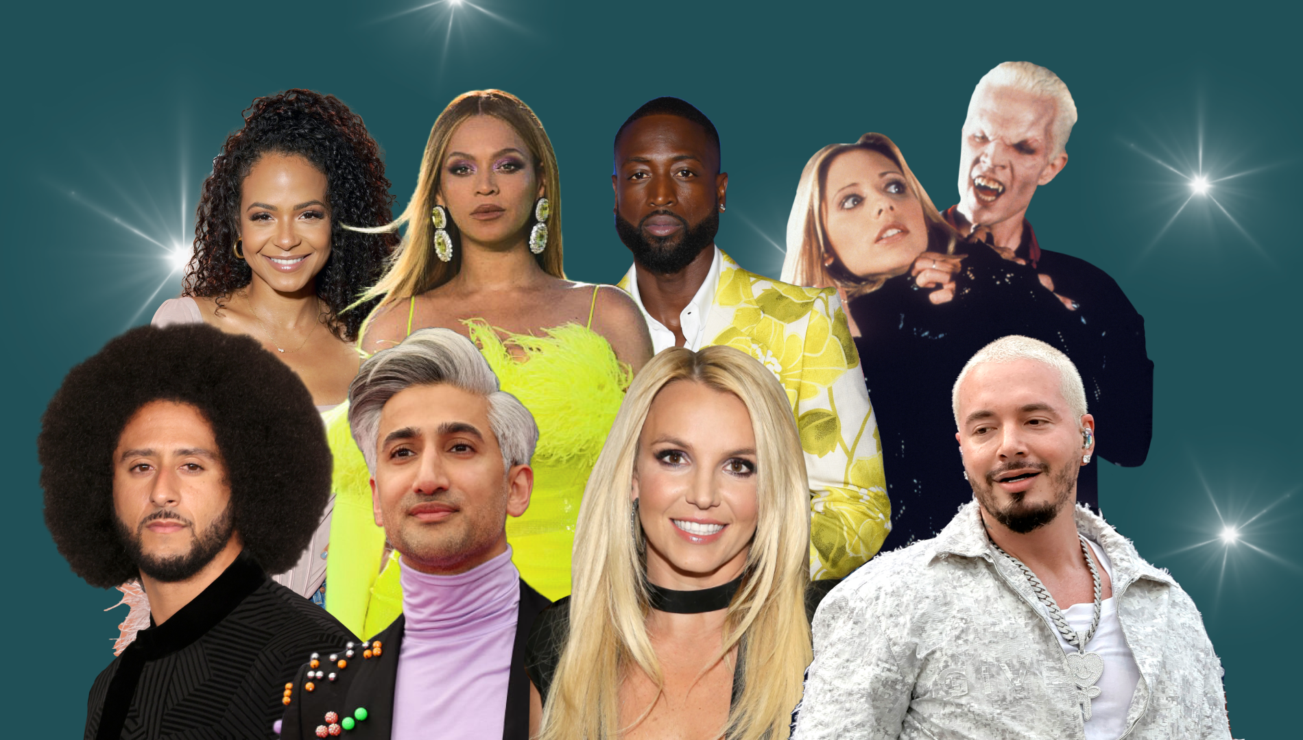 Promo image for Pop Cultured with theSkimm September 27, 2022 featuring a celebrity collage of Beyonce, Britney Spears, Colin Kapernick, and more.
