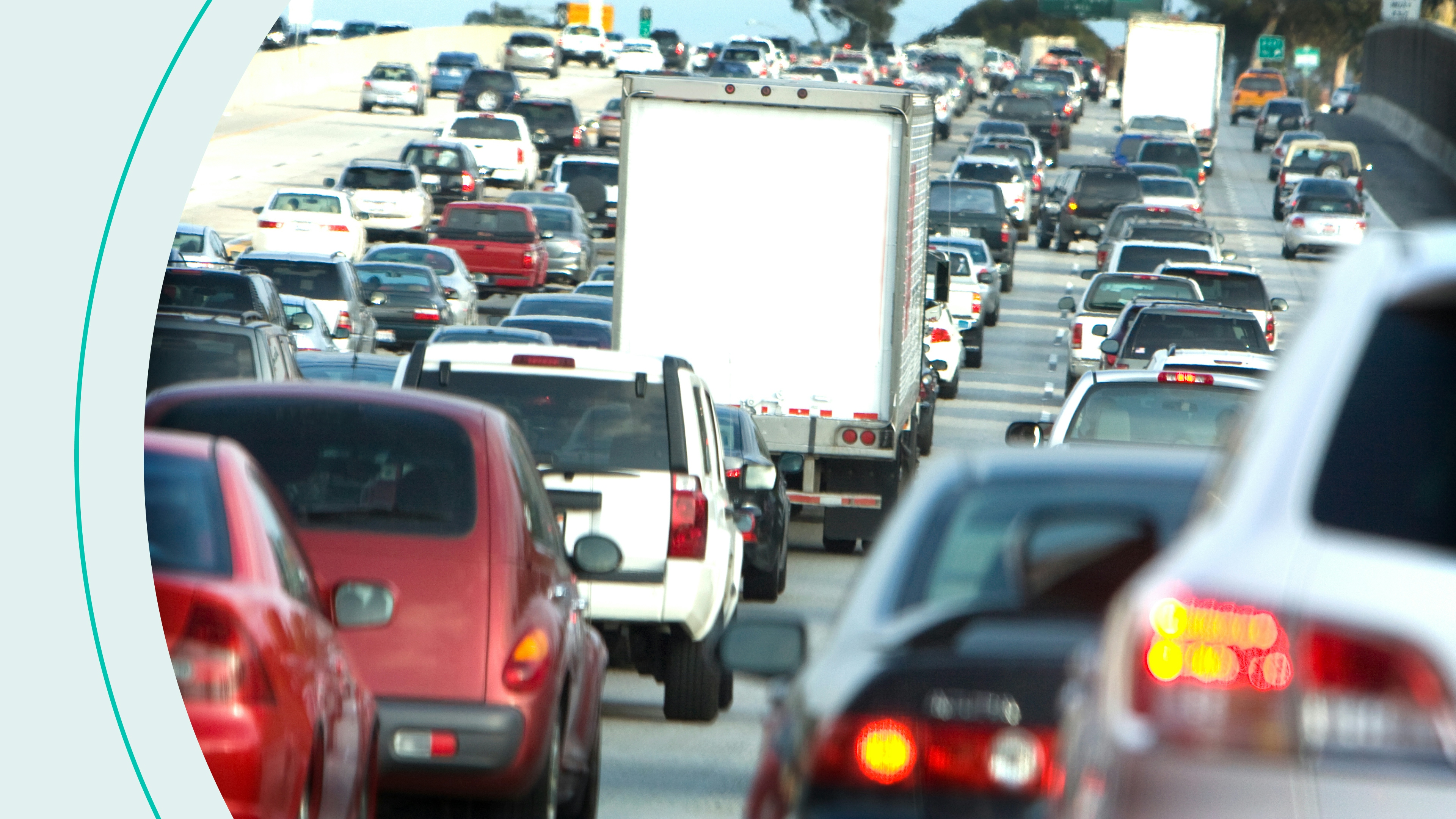 A traffic jam on a California freeway.