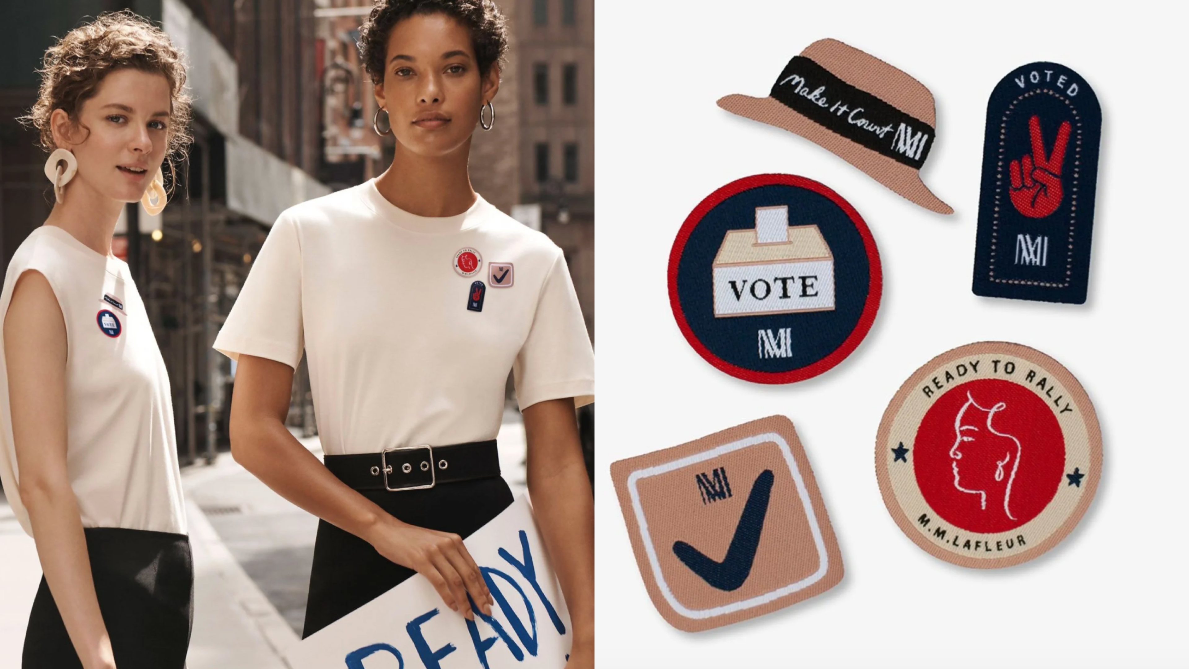 shirt with iron-on vote patches