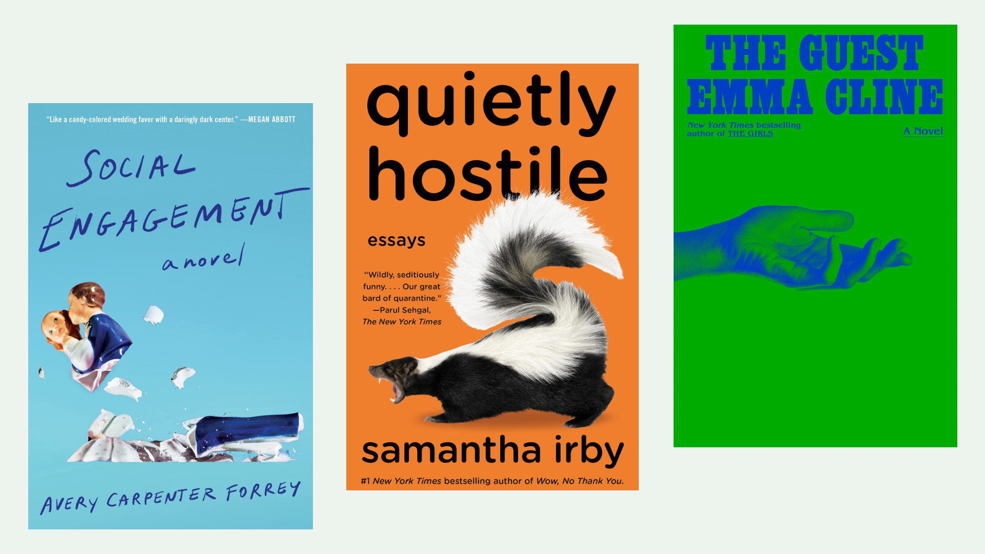 Book covers of "Social Engagement," "Quietly Hostile," and "The Guest"