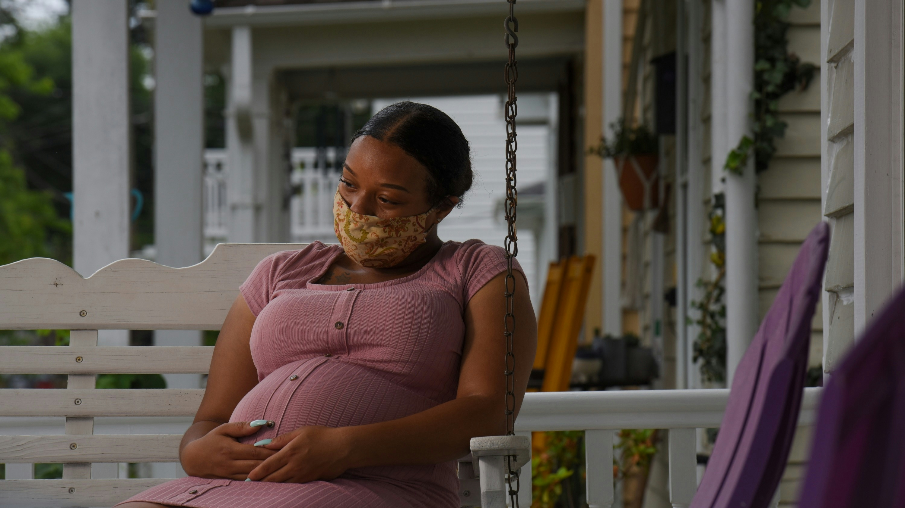 Kelsey Powell, five months pregnant, sits for a portrait at a home provided by Mary's Shelter, a charity that offers housing for expectant mothers in Fredericksburg, VA, on Wednesday, June 10, 2020. 
