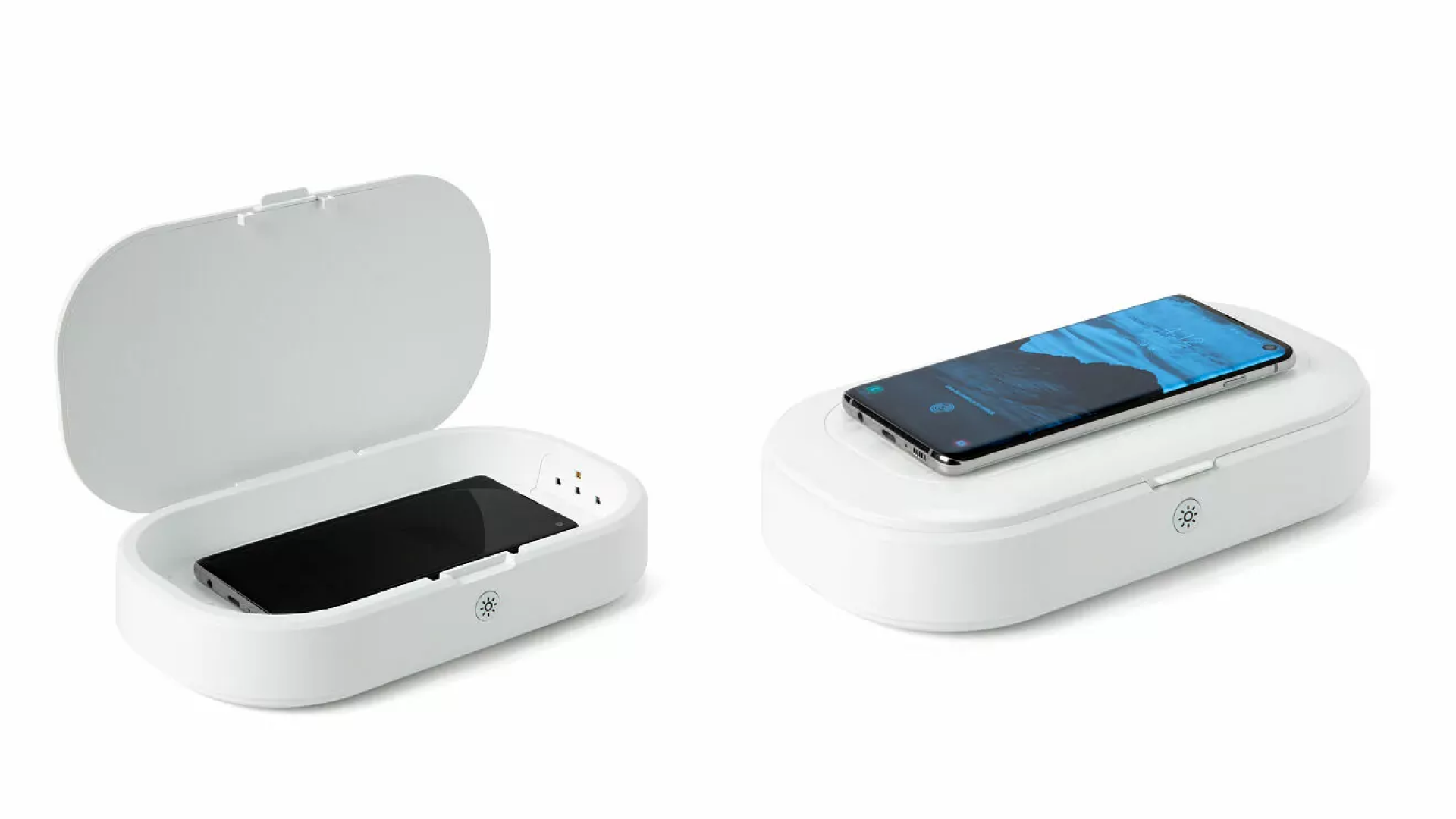 uv sanitizing box and qi-enabled phone charger