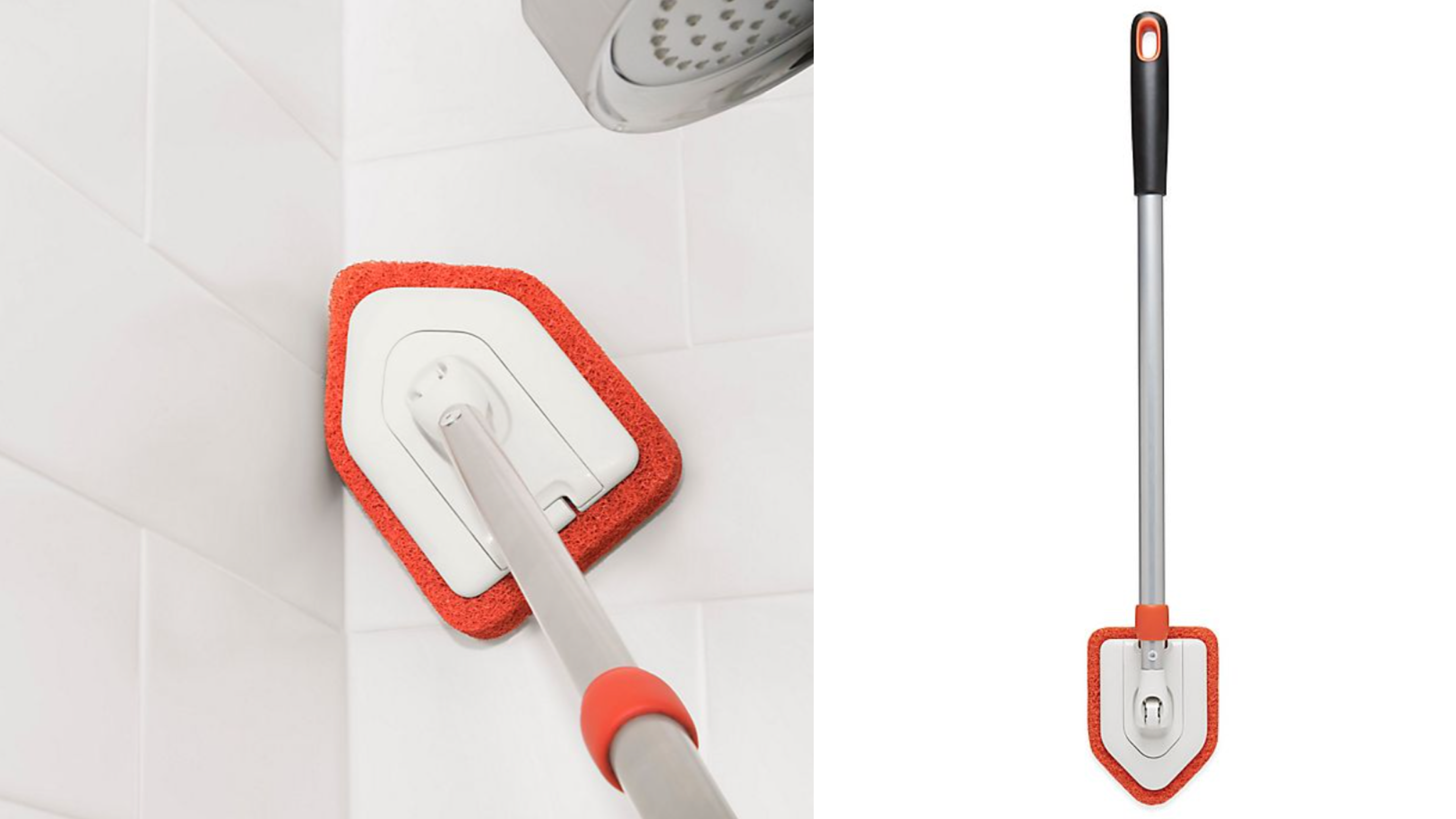scrubbing brush with extendable arm to reach high-up areas