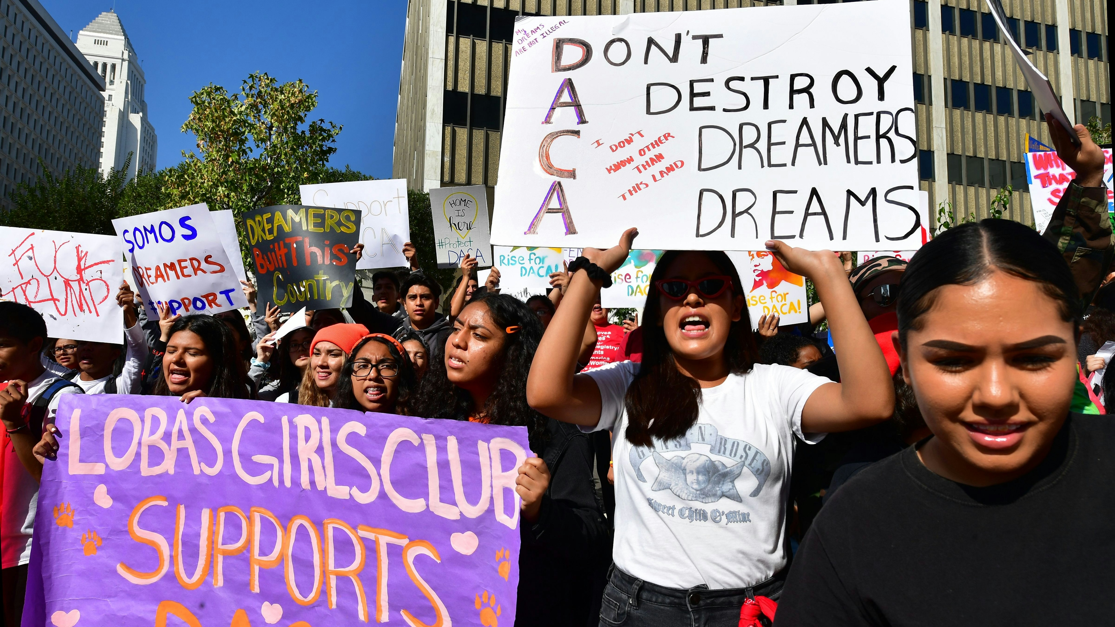 Students and supporters of DACA rally in downtown Los Angeles