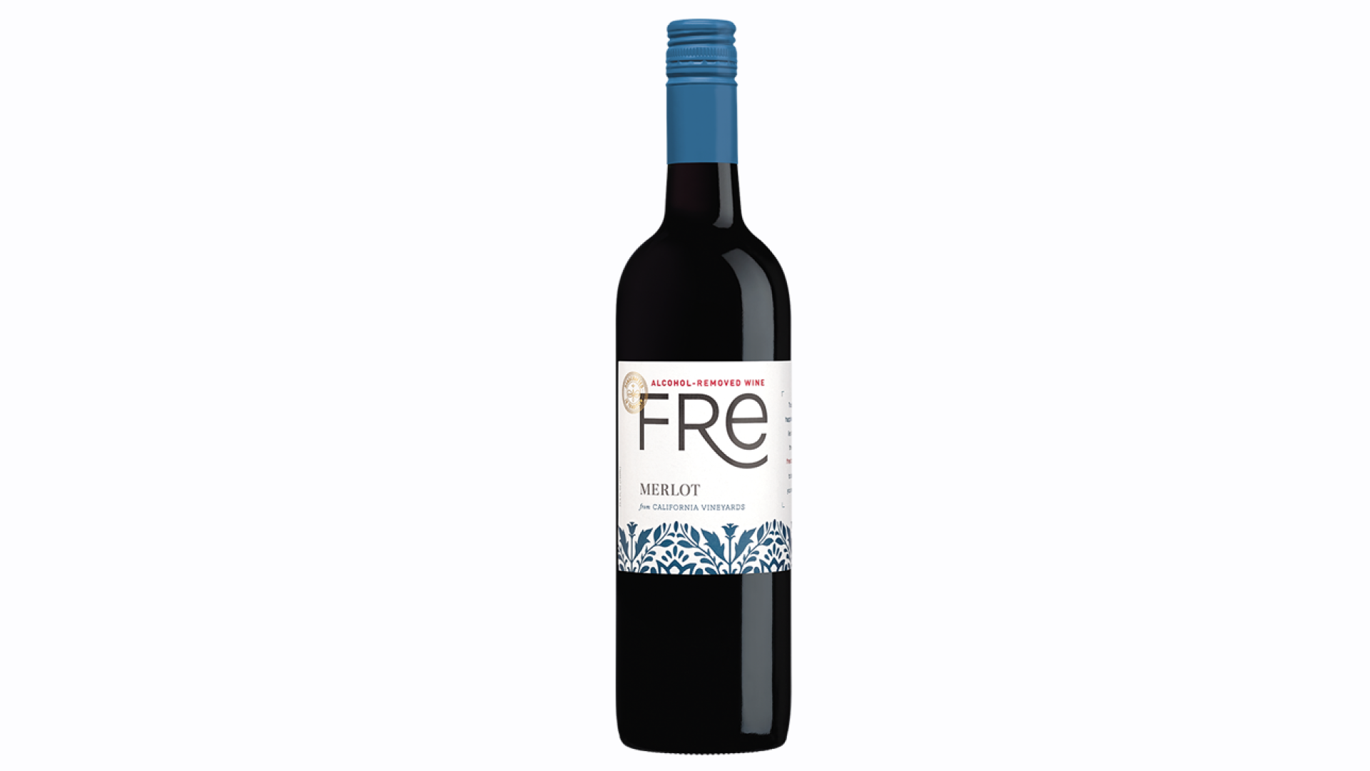 A bottle of non-alcoholic Fre Merlot wine