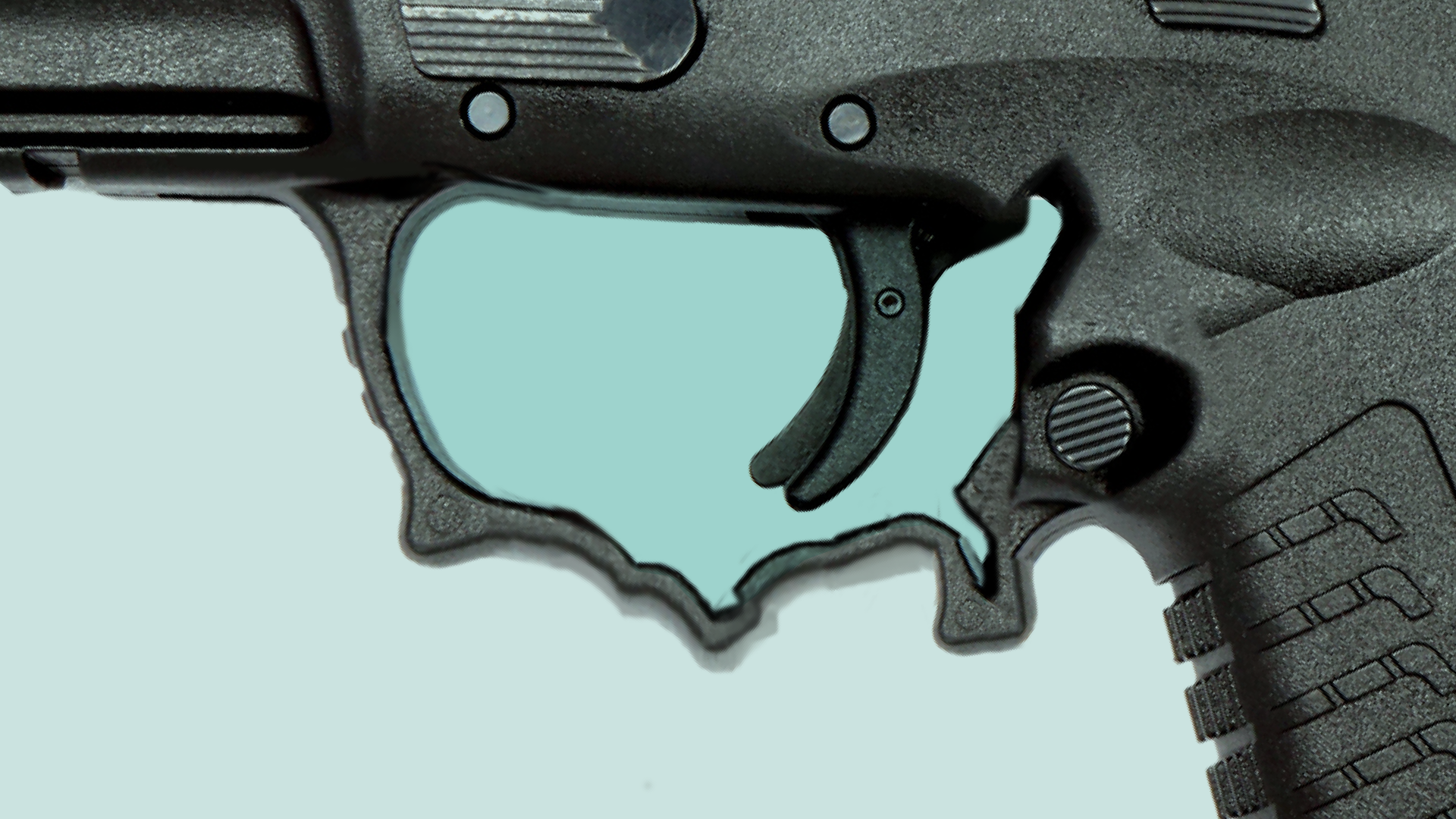 A gun whose trigger guard is in the shape of the continental United States