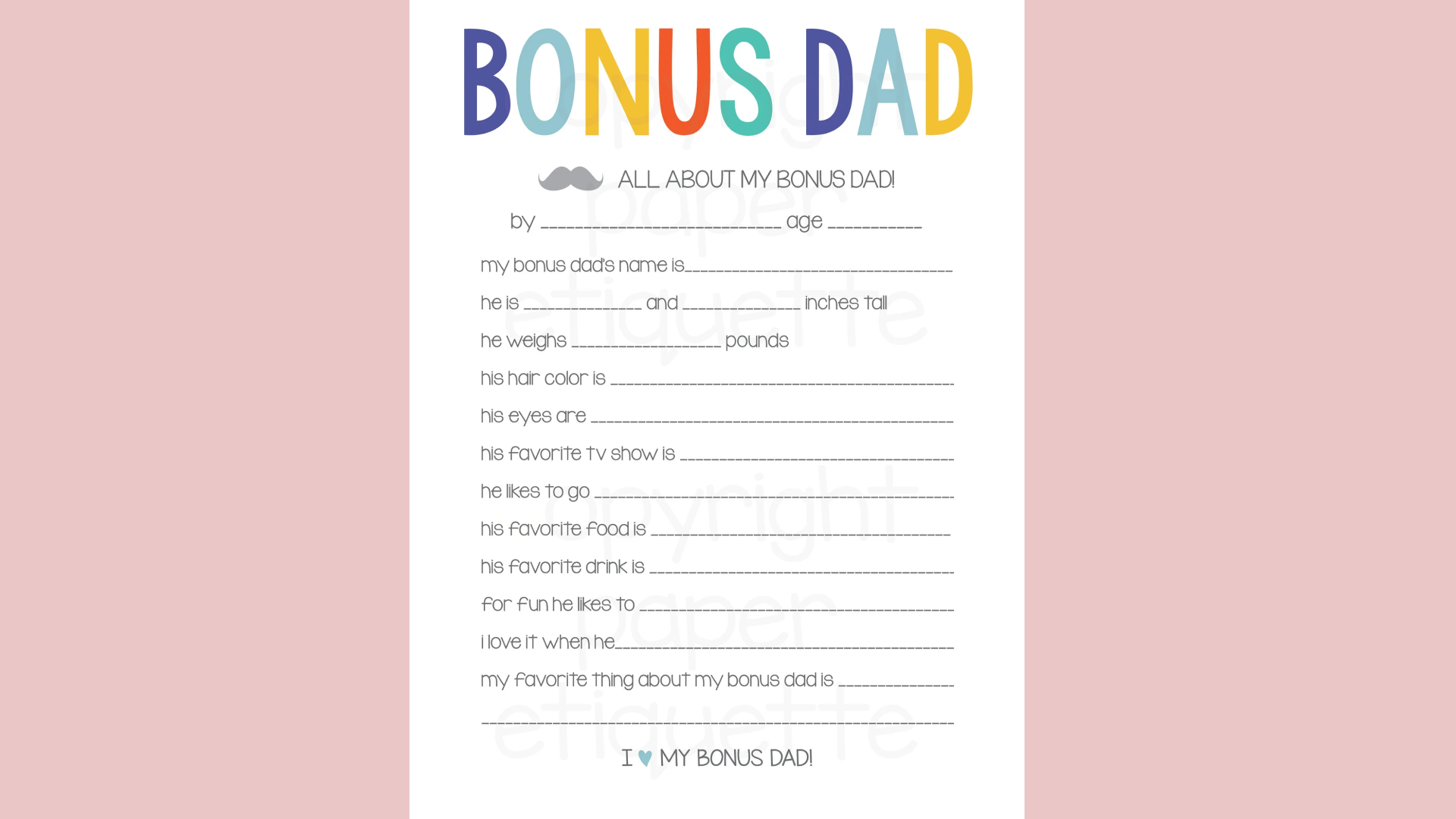 bonus dad worksheet