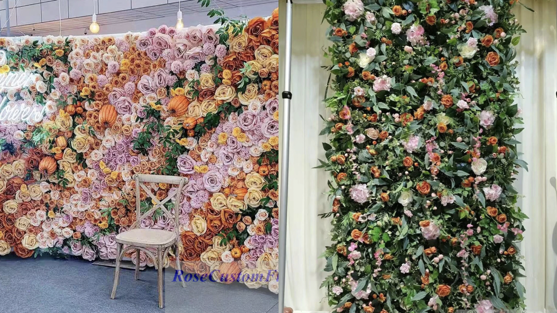 Custom floral backdrop chic wedding decor