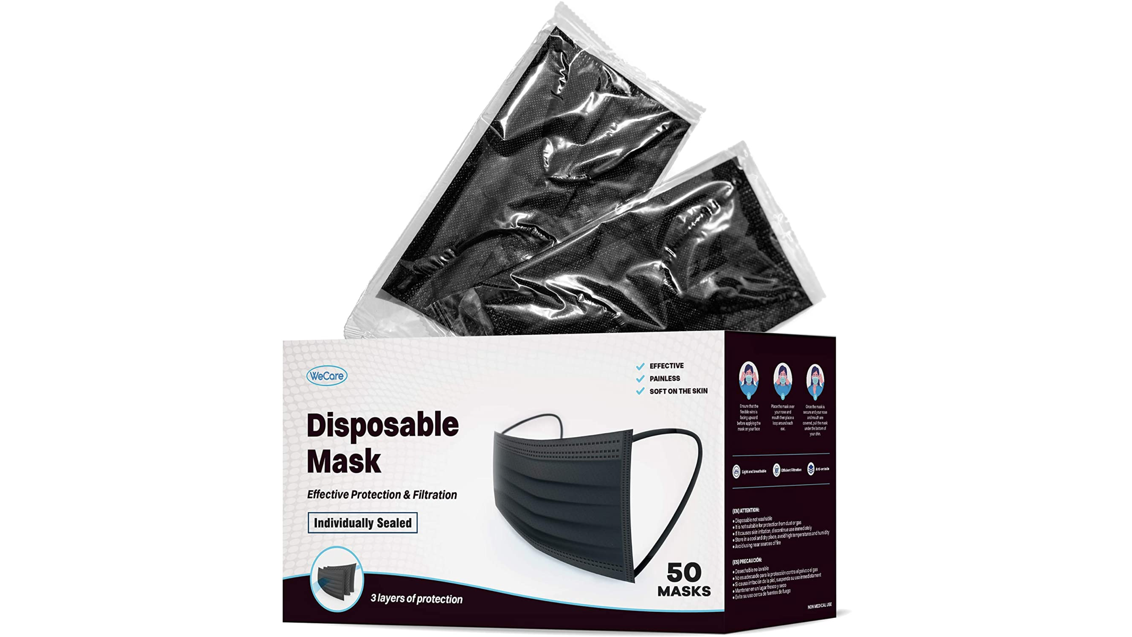 disposable black face masks with three layers of protection