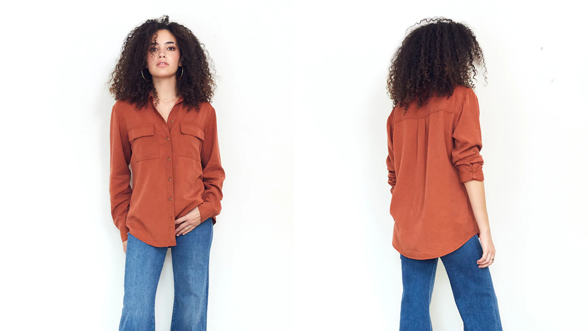 pumpkin colored blouse with pockets