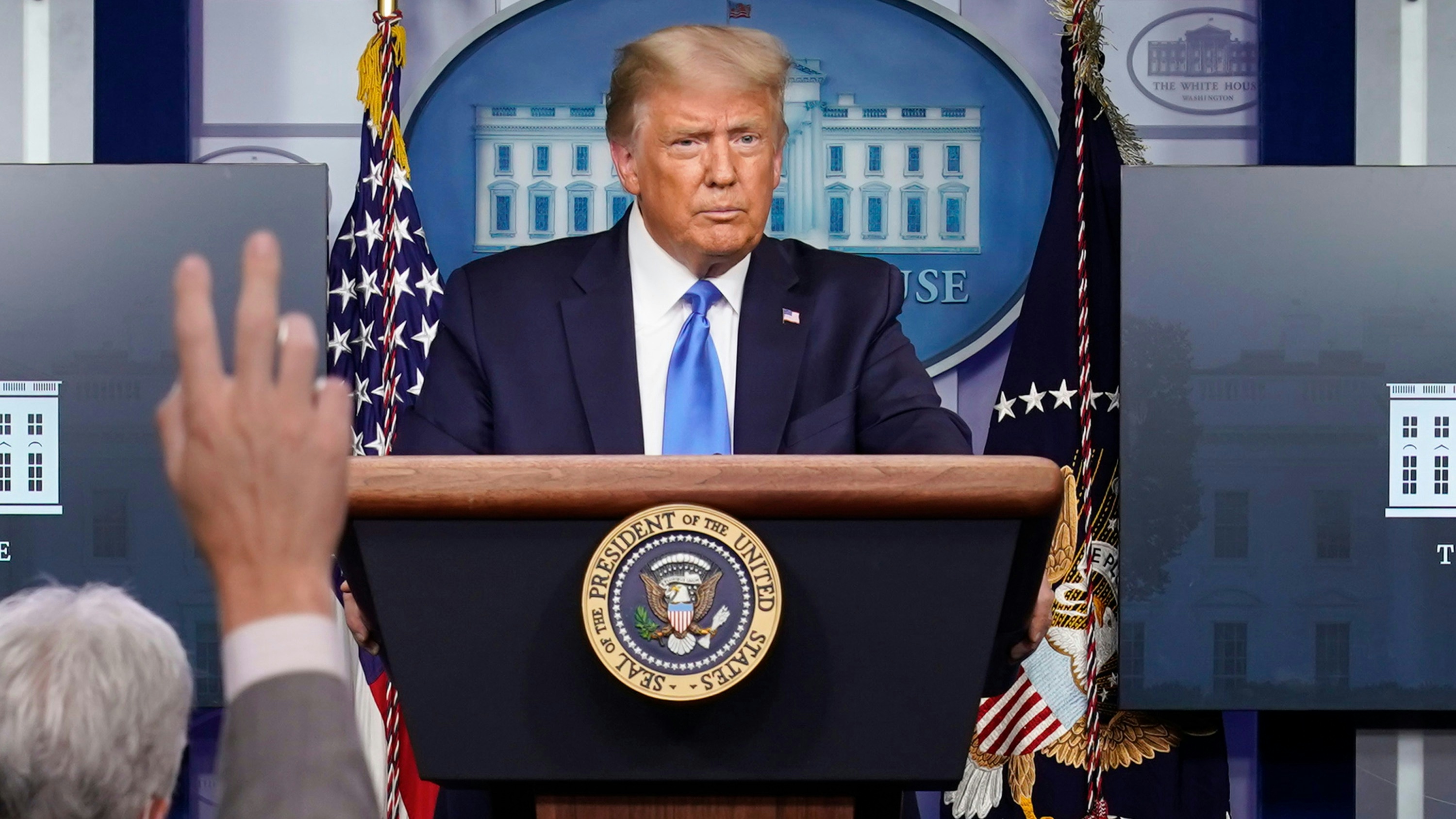 President Donald Trump speaks during a news conference 