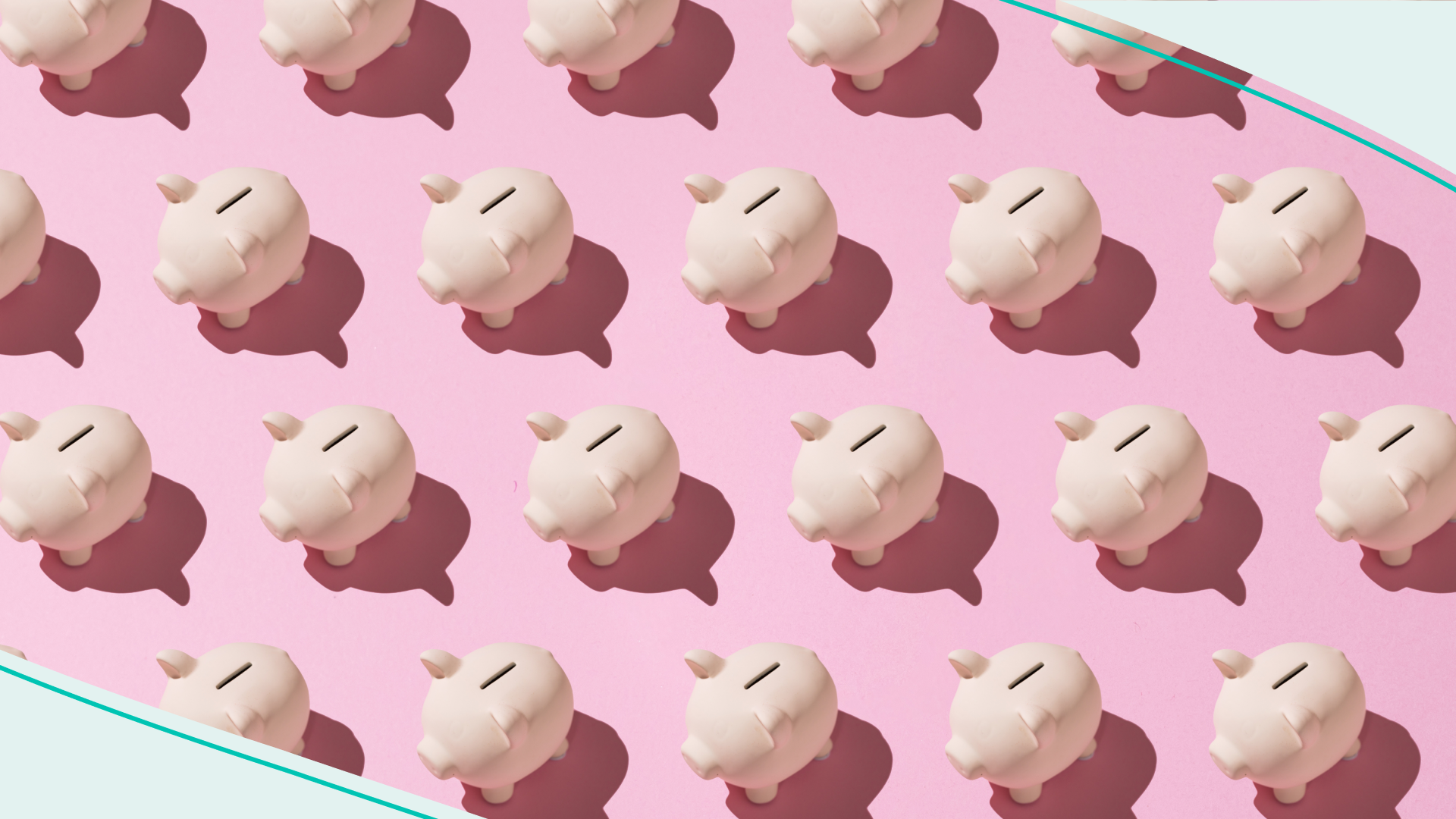 Little pink ceramic piggy bank pattern on pink background. 