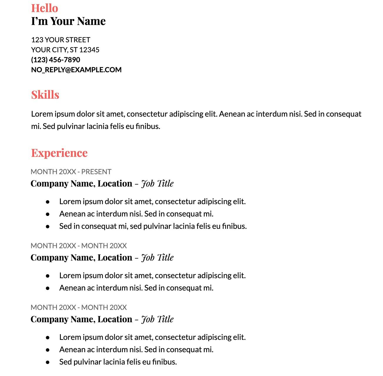 accessibility, sample resume