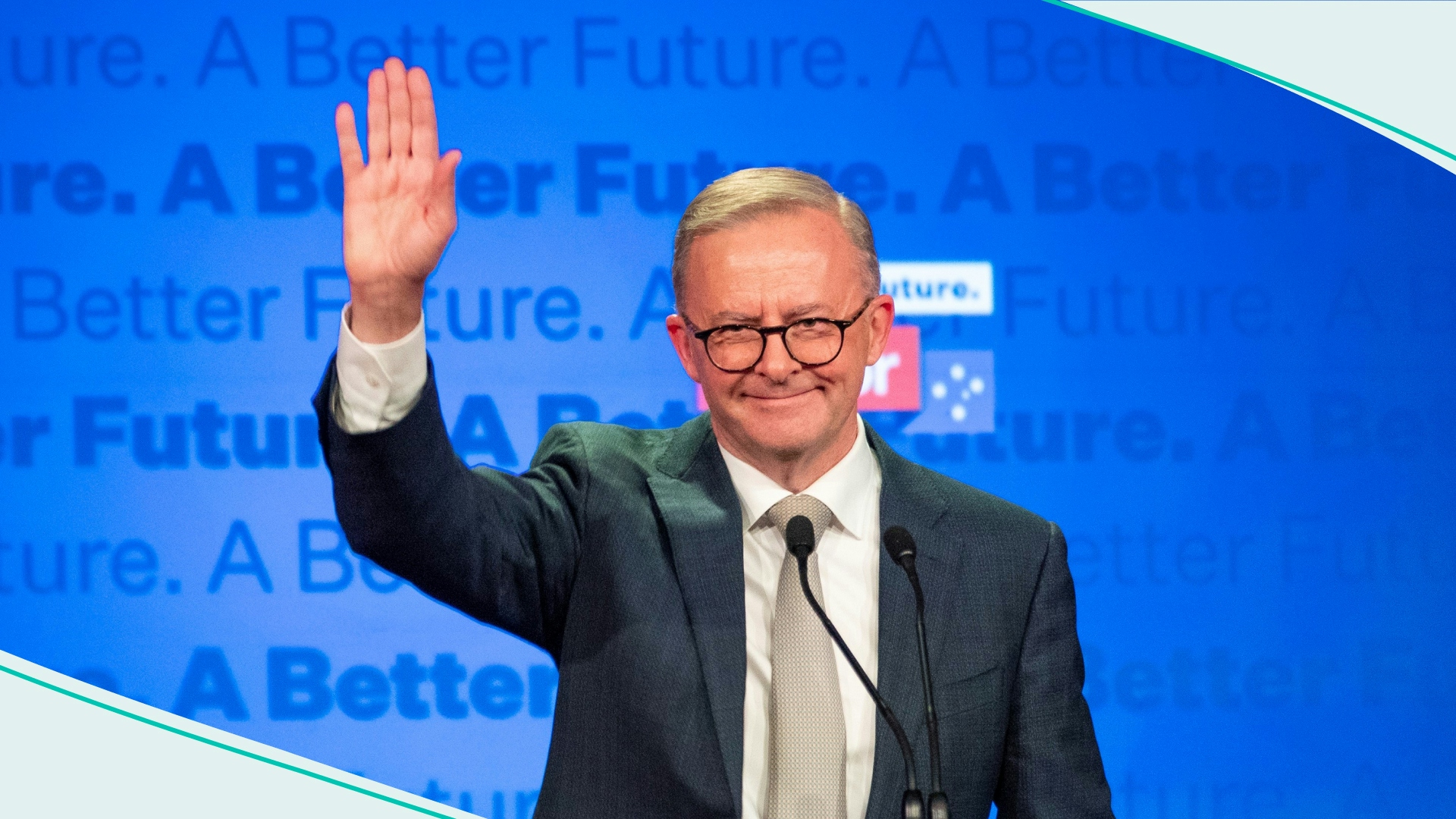 Anthony Albanese gestures as addressing supporters in Sydney, Australia, May 21, 2022. 