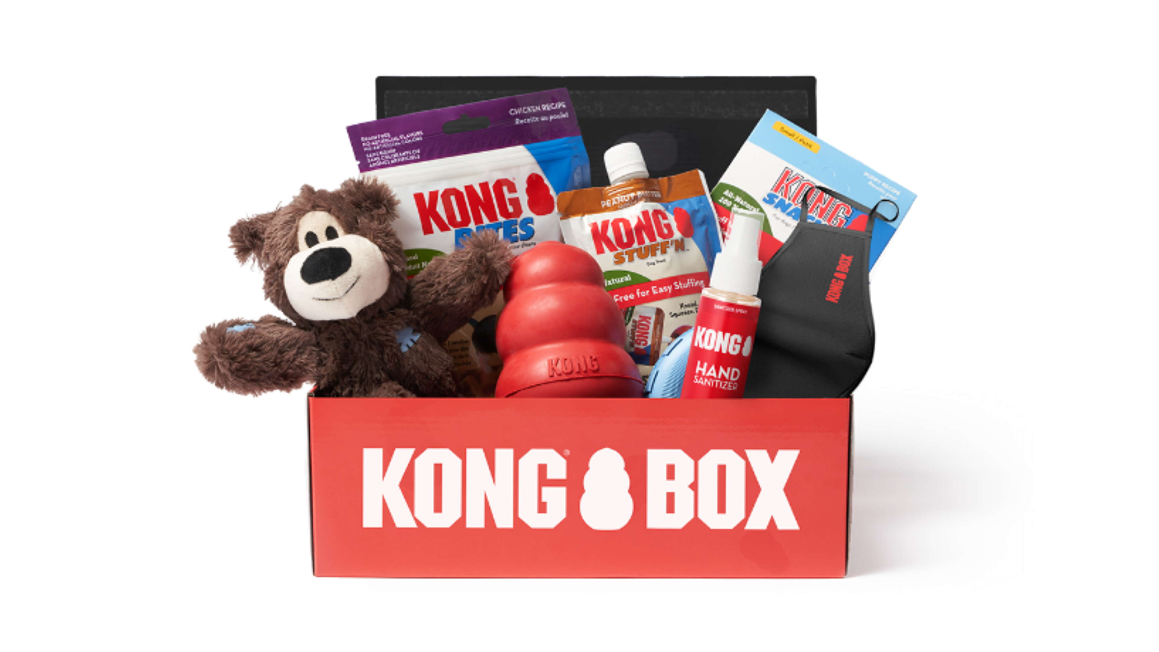 kong subscription box filled with toys and treats
