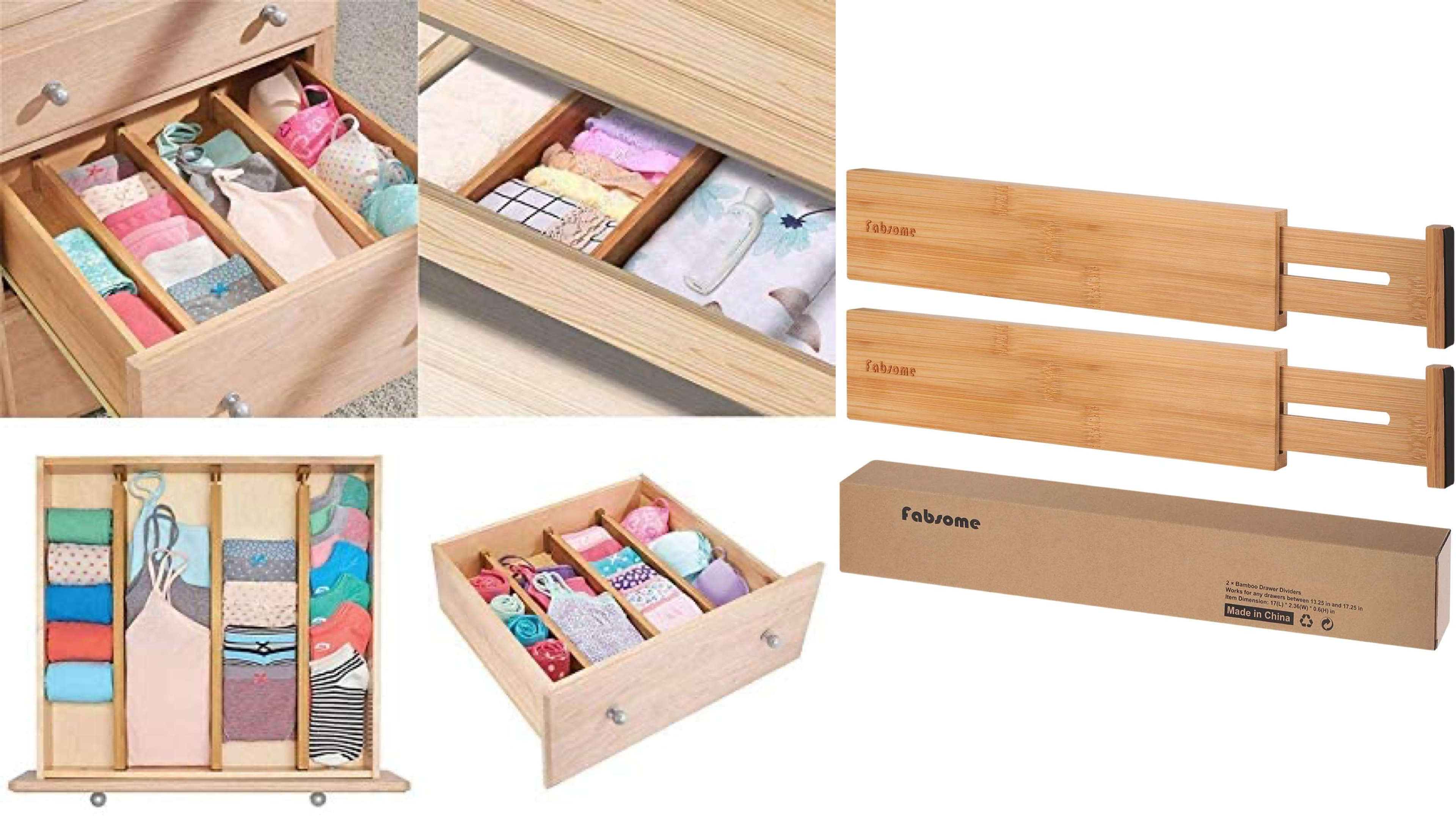 expandable drawer dividers to allow for division and neat piles within drawers 