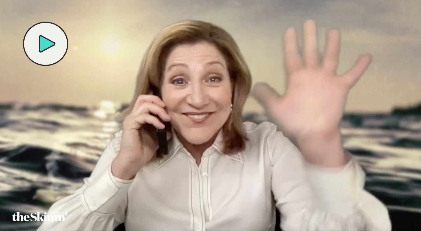 Edie Falco texts with theSkimm 