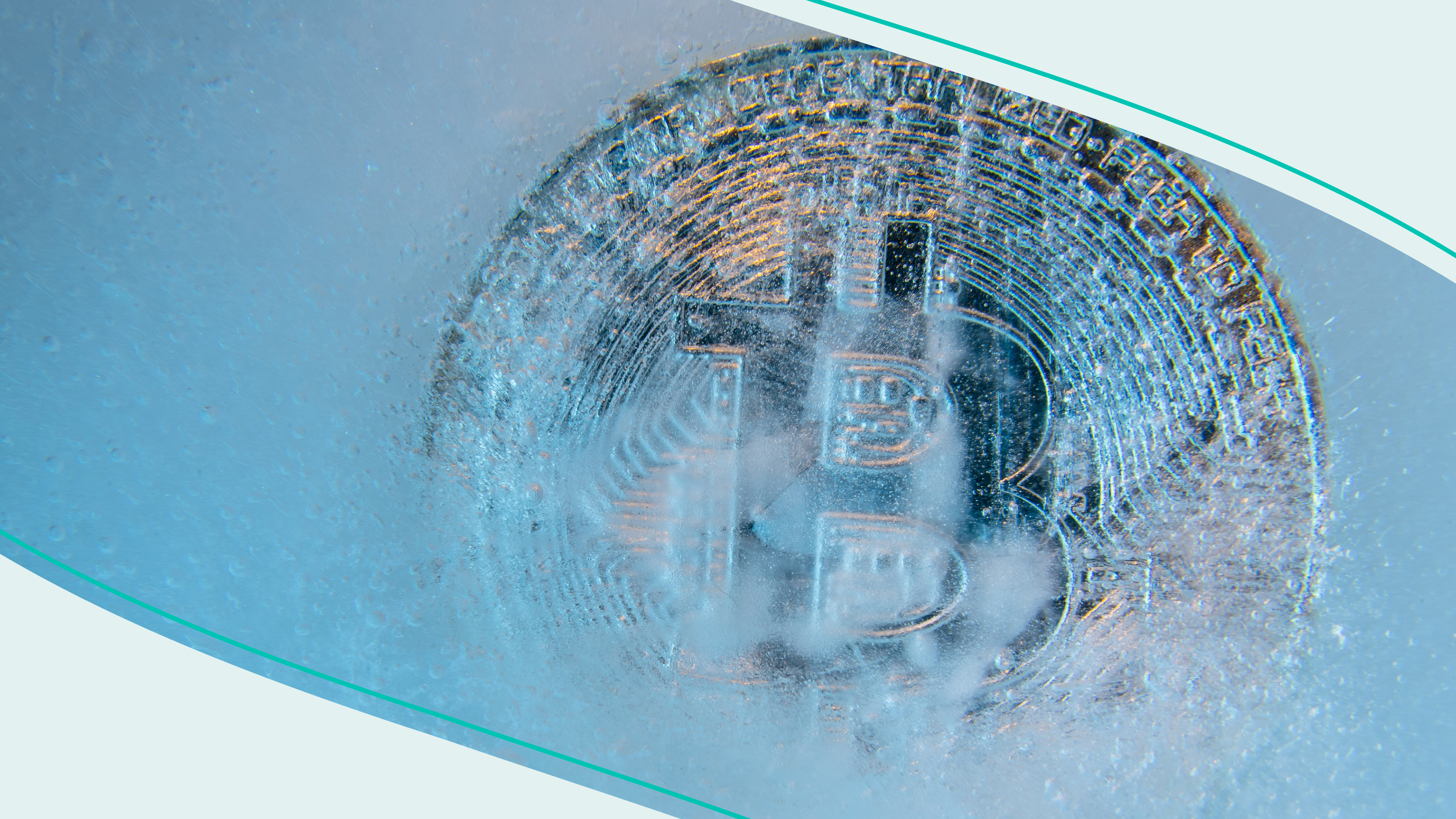 A bitcoin that's frozen in ice
