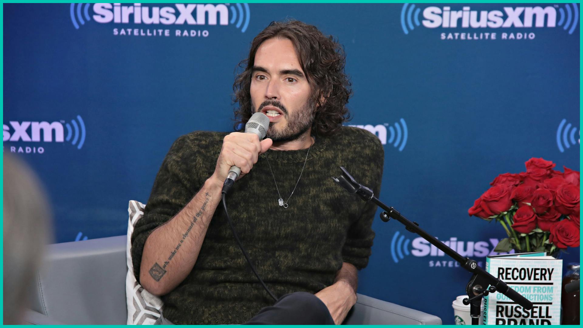 SiriusXM host Jenny McCarthy sits down with Russell Brand for a Town Hall at SiriusXM Studios on October 4, 2017 in New York City