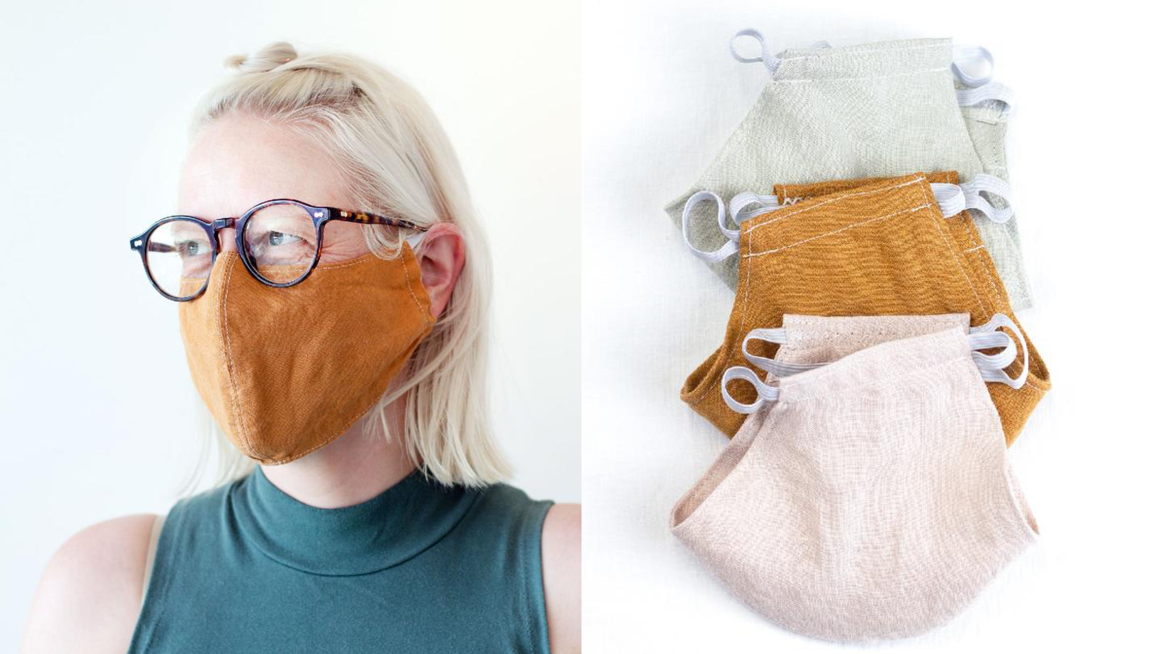 linen face mask with two layers and elastic ear loops