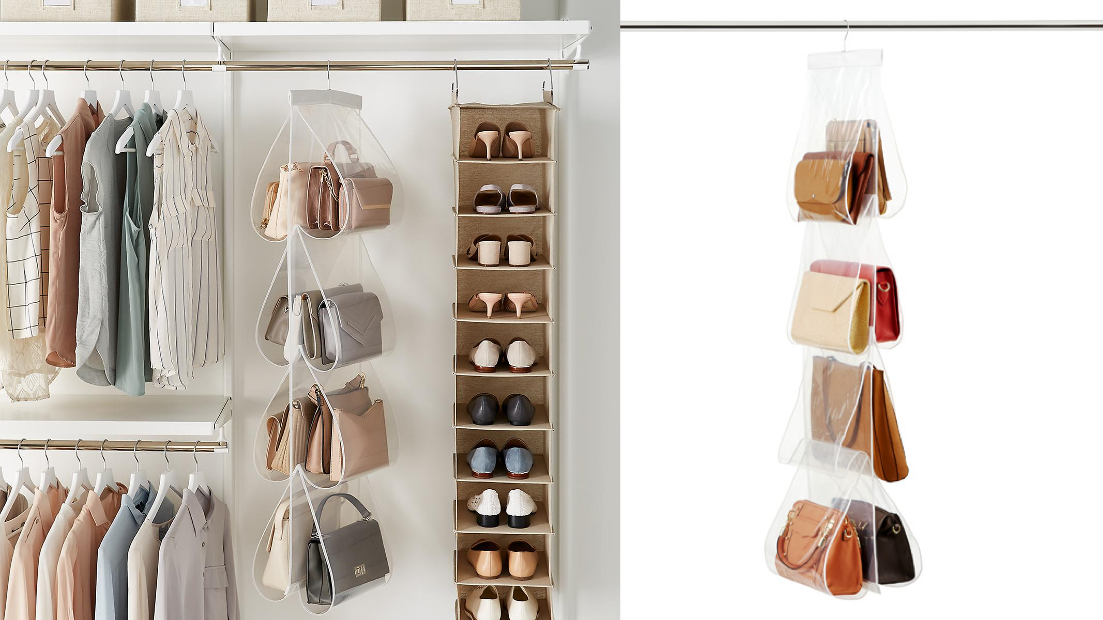 hanging purse organizer with eight clear slots