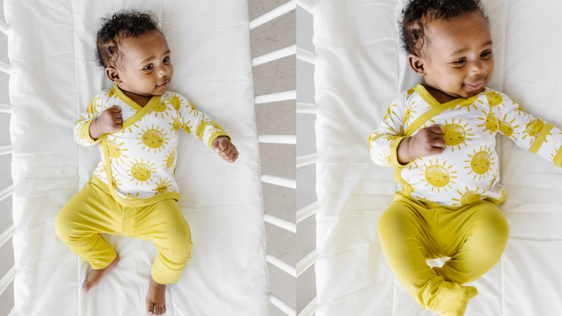 two-piece crossover baby outfit with suns