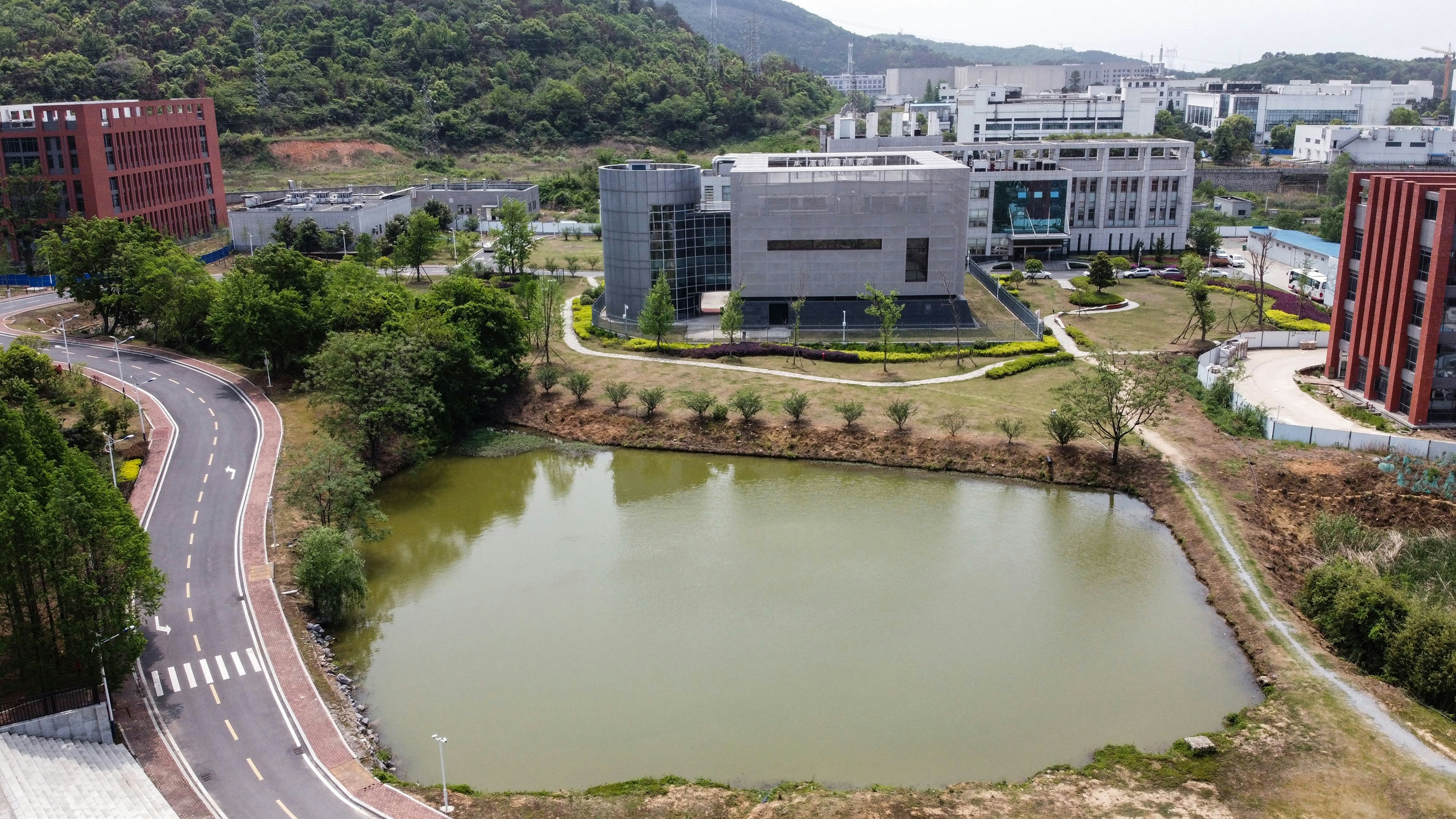 An aerial view shows the P4 laboratory (C) at the Wuhan Institute of Virology in Wuhan in China's central Hubei province