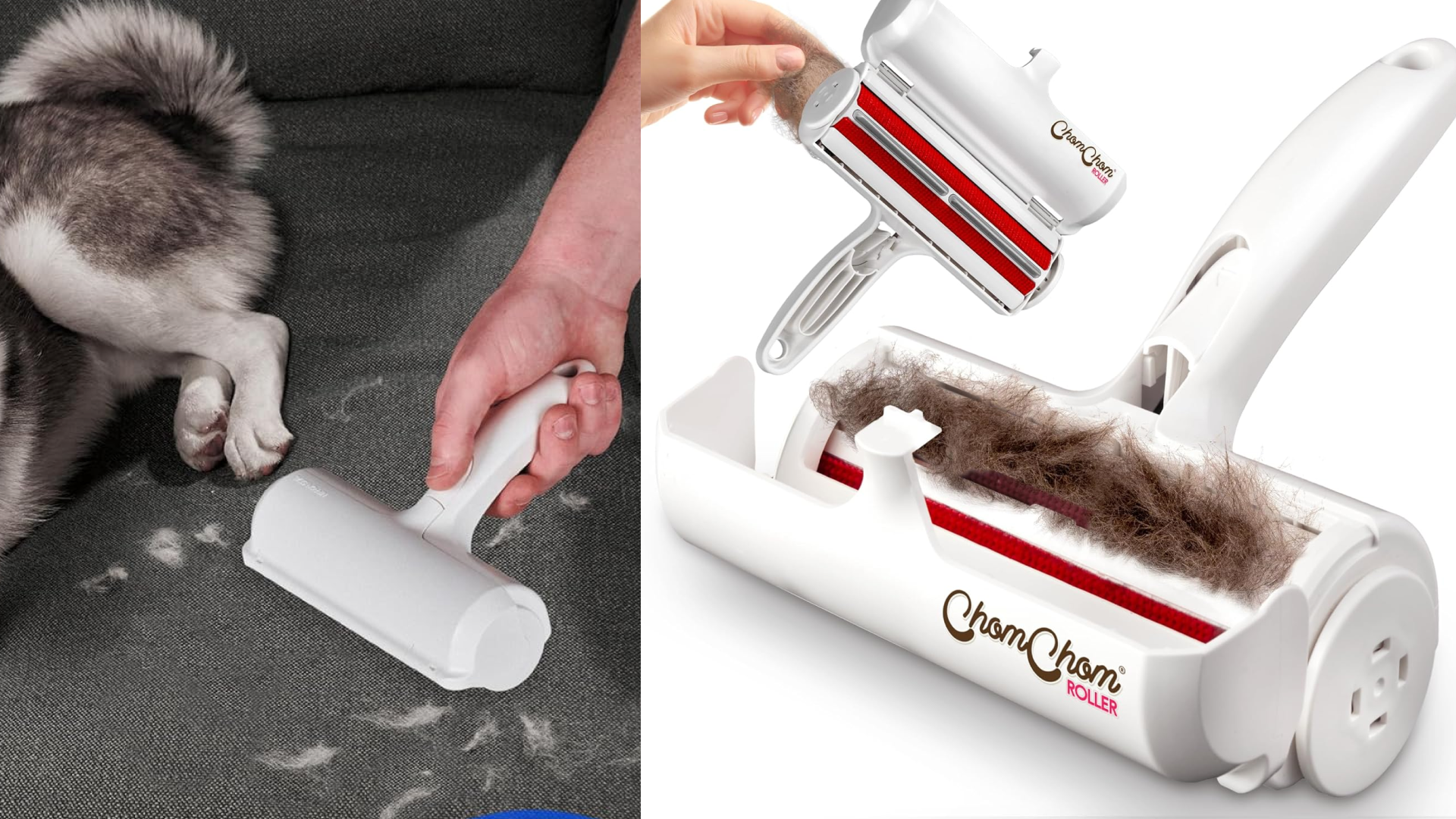 a rolling brush to remove pet hair from fabric