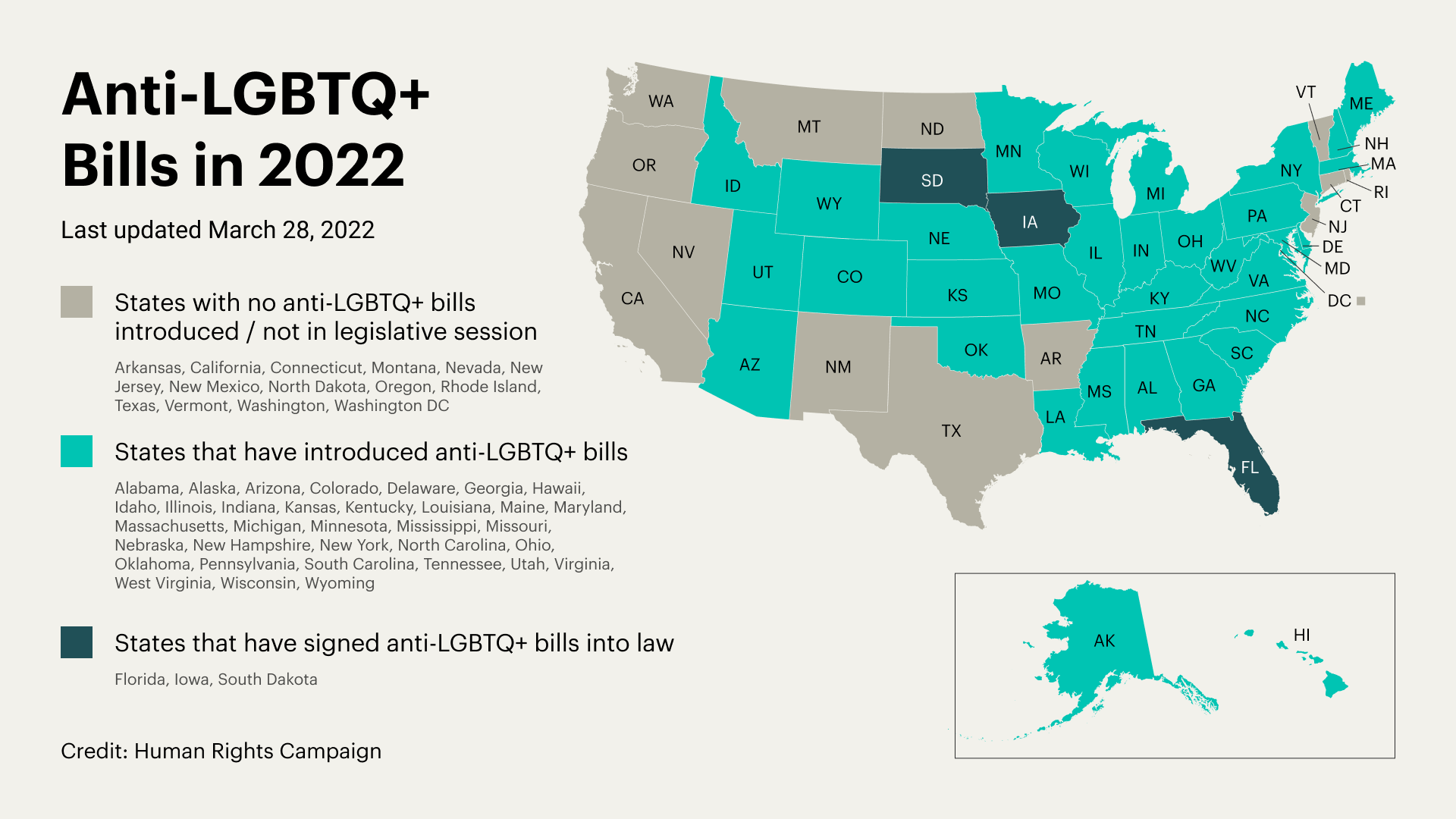 Map of anti-LGBTQ+ legislation introduced in 2022