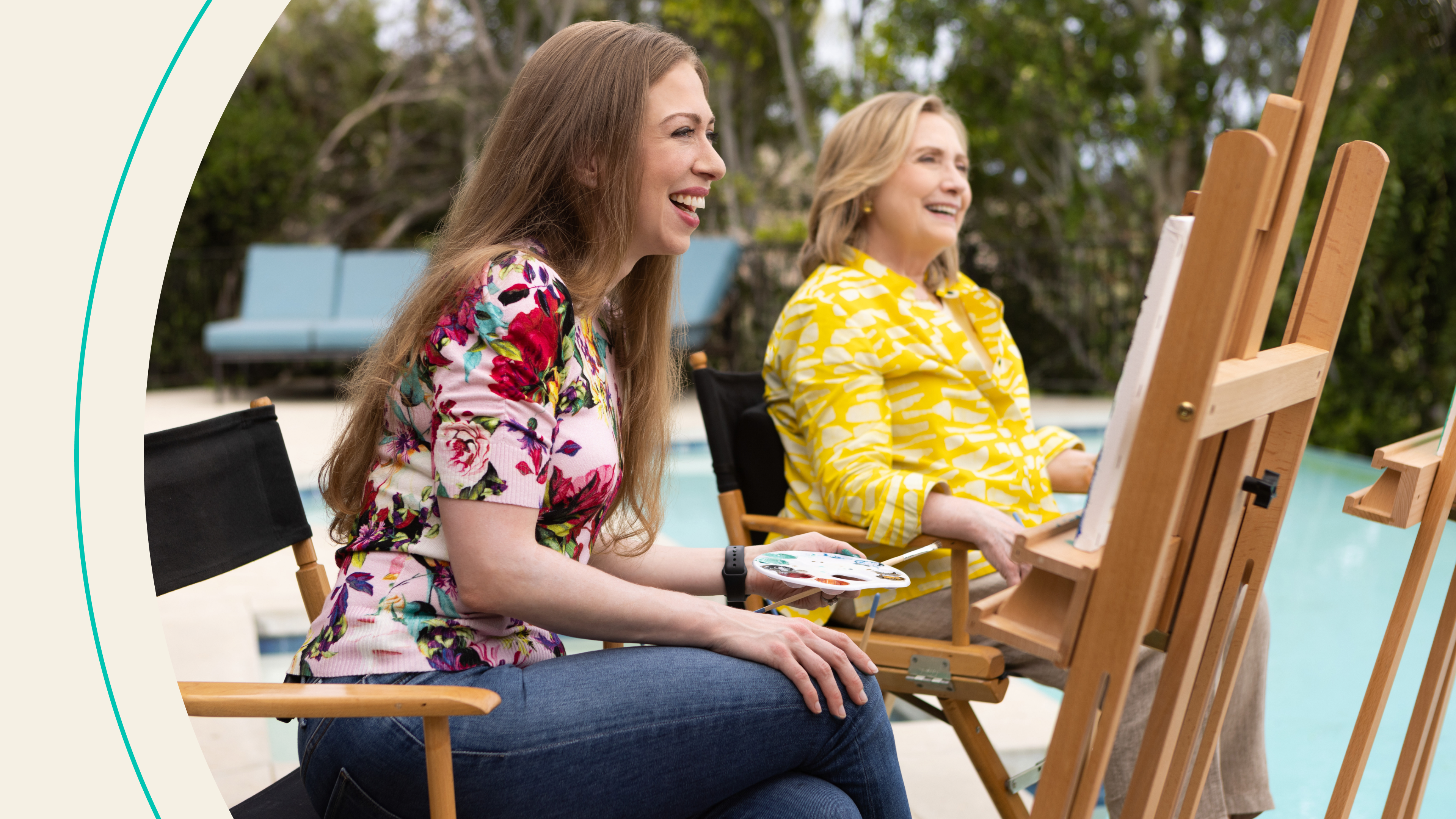 Chelsea (left) and Hillary Clinton filming "Gutsy" for Apple TV