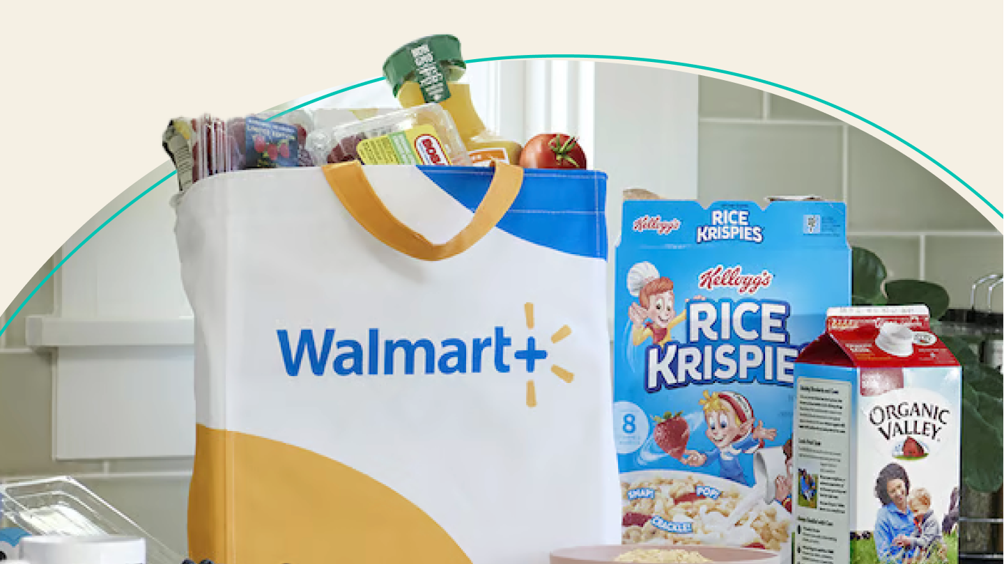 Graphic of grocery bags with Walmart logo