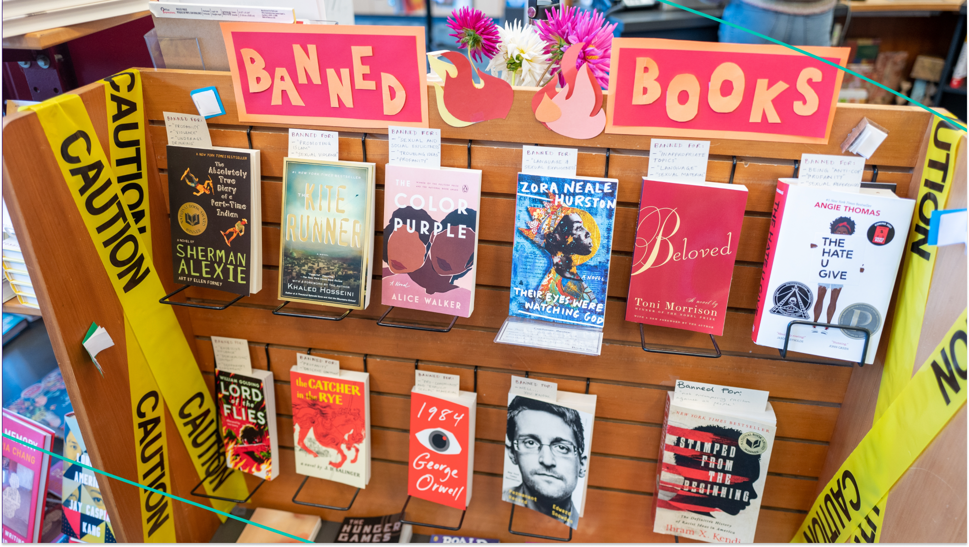 Display of banned books or censored books at Books Inc