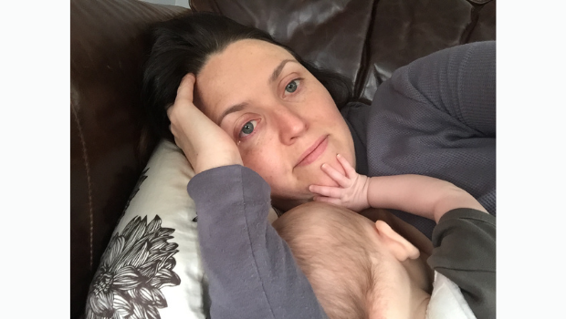 Emily Smith at home with her first child in 2016.