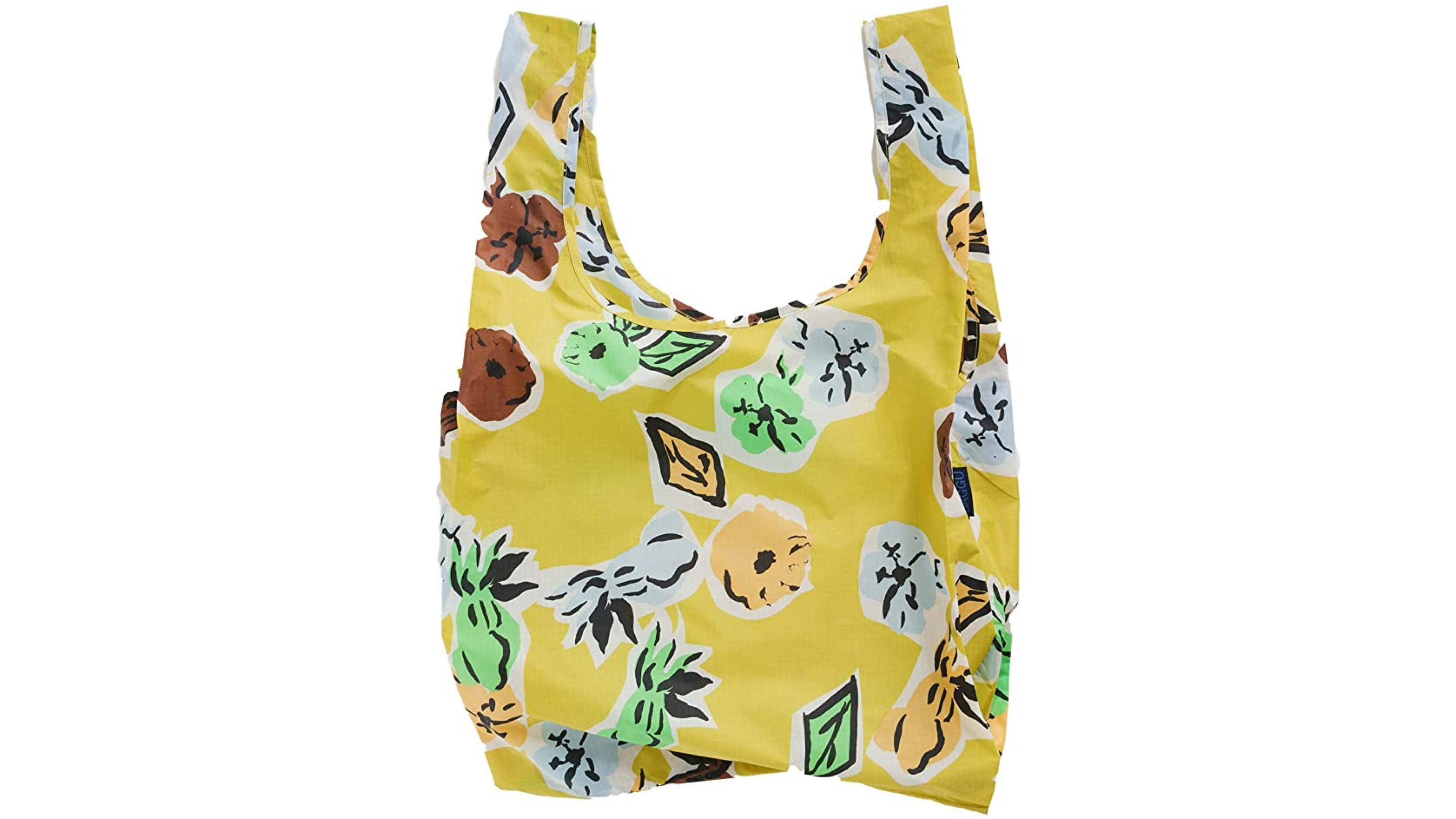 yellow floral reusable nylon bag