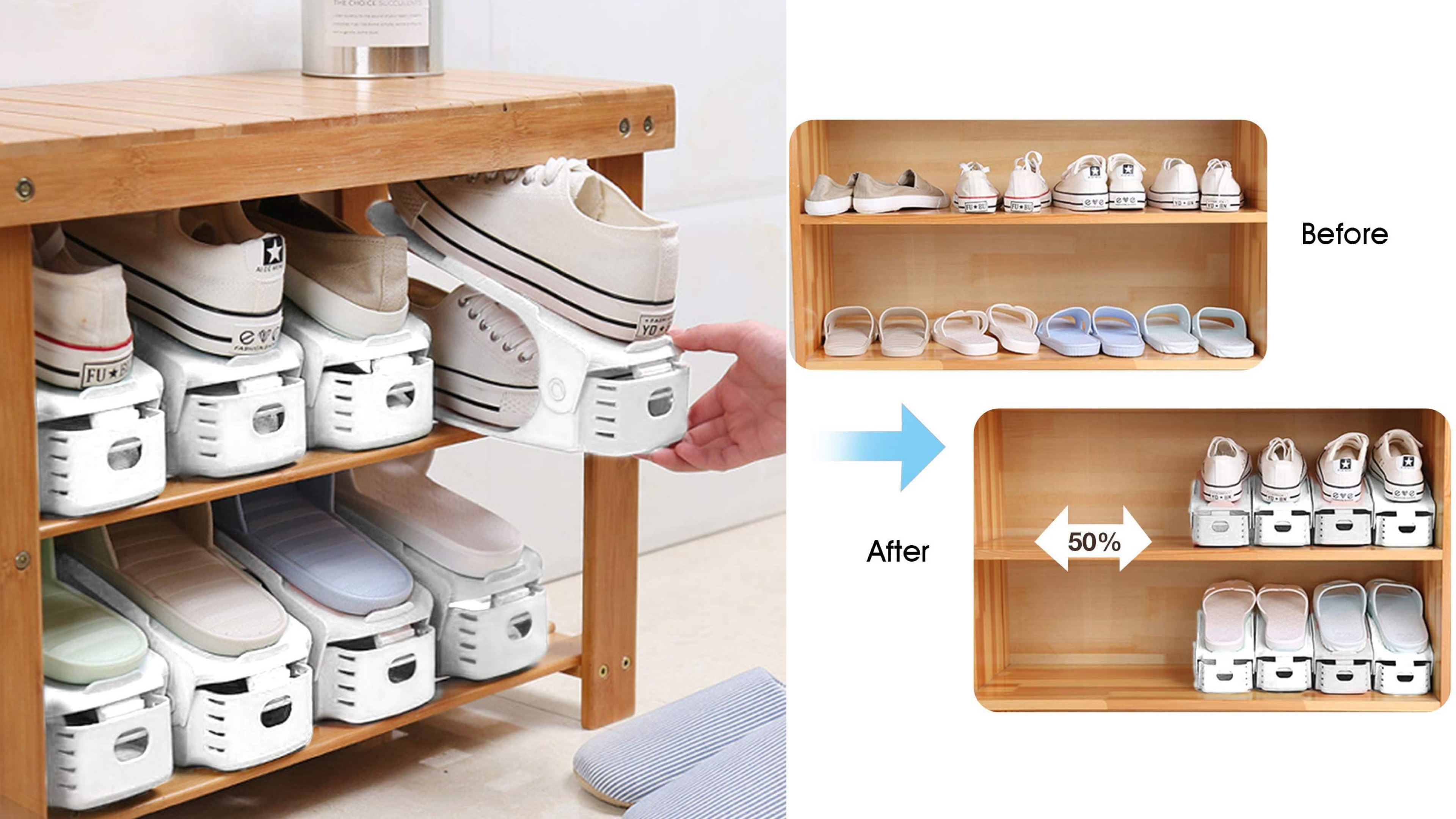 shoe stackers to help you store pairs vertically instead of horizontally