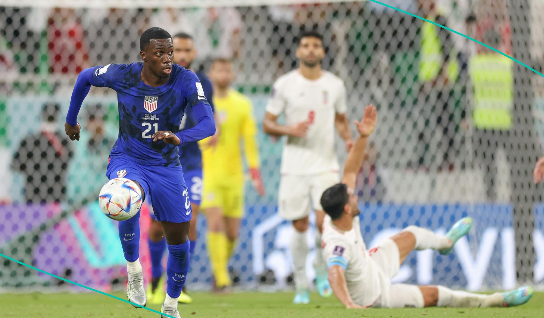 Tim Weah of the USMNT during a 2022 World Cup Group B match against Iran